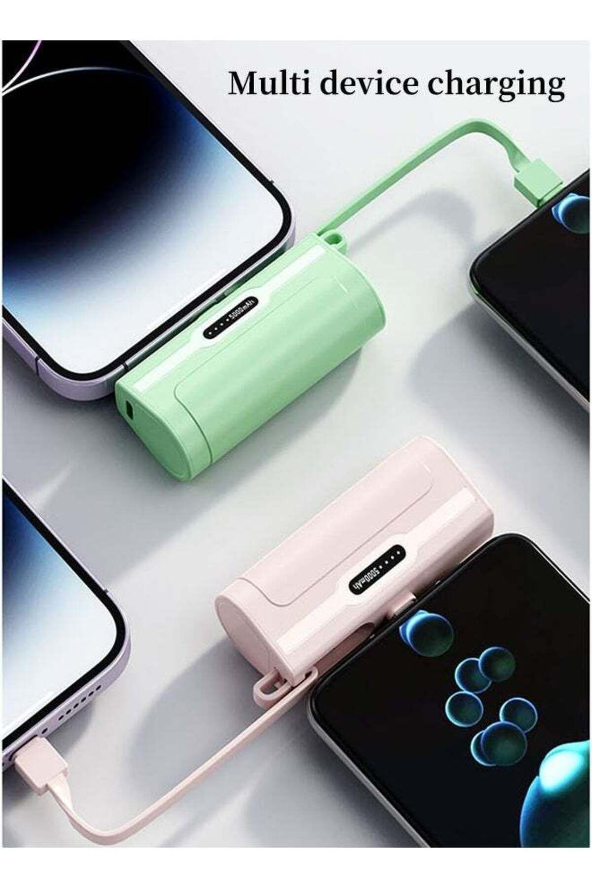 fulina-Mini Power Bank,5000mah Large Capacity,fast Charging,built-in Interface,with Hidden Bracket,pink 2
