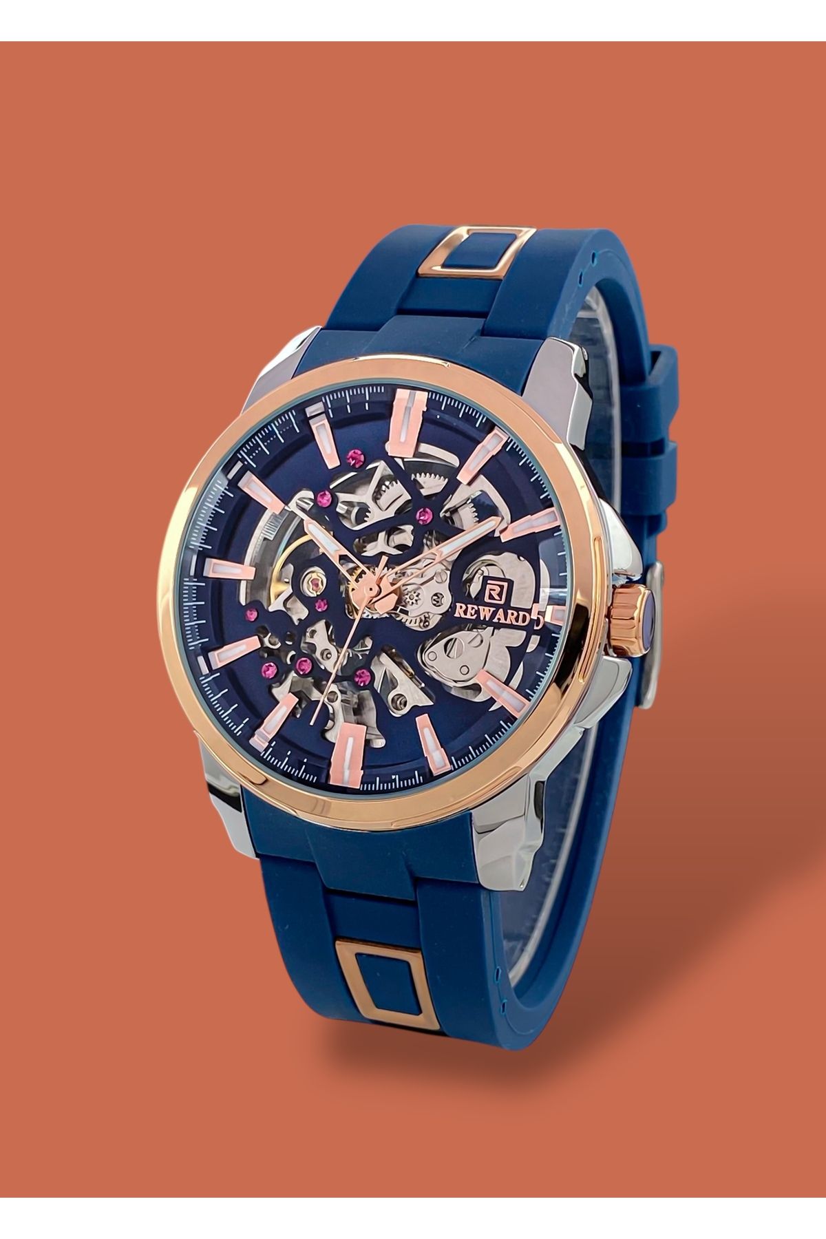 Reward Orijinal 2 Yıl Garantili Otomatik Mekanizma Fonksiyonları Aktif 47mm Silikon Kordon Erkek Kol Saati