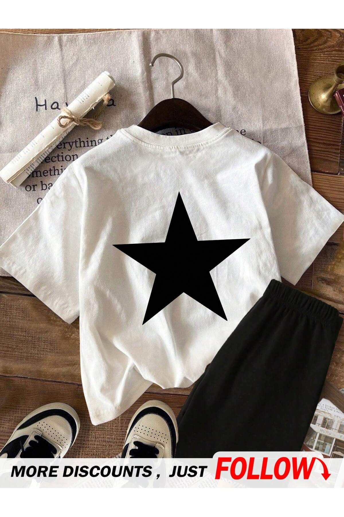JANSO GROUP - KADIN KISA KOLLU TSHIRT-ŞORT TAKIMI 2Lİ BASKILI OVERSİZE