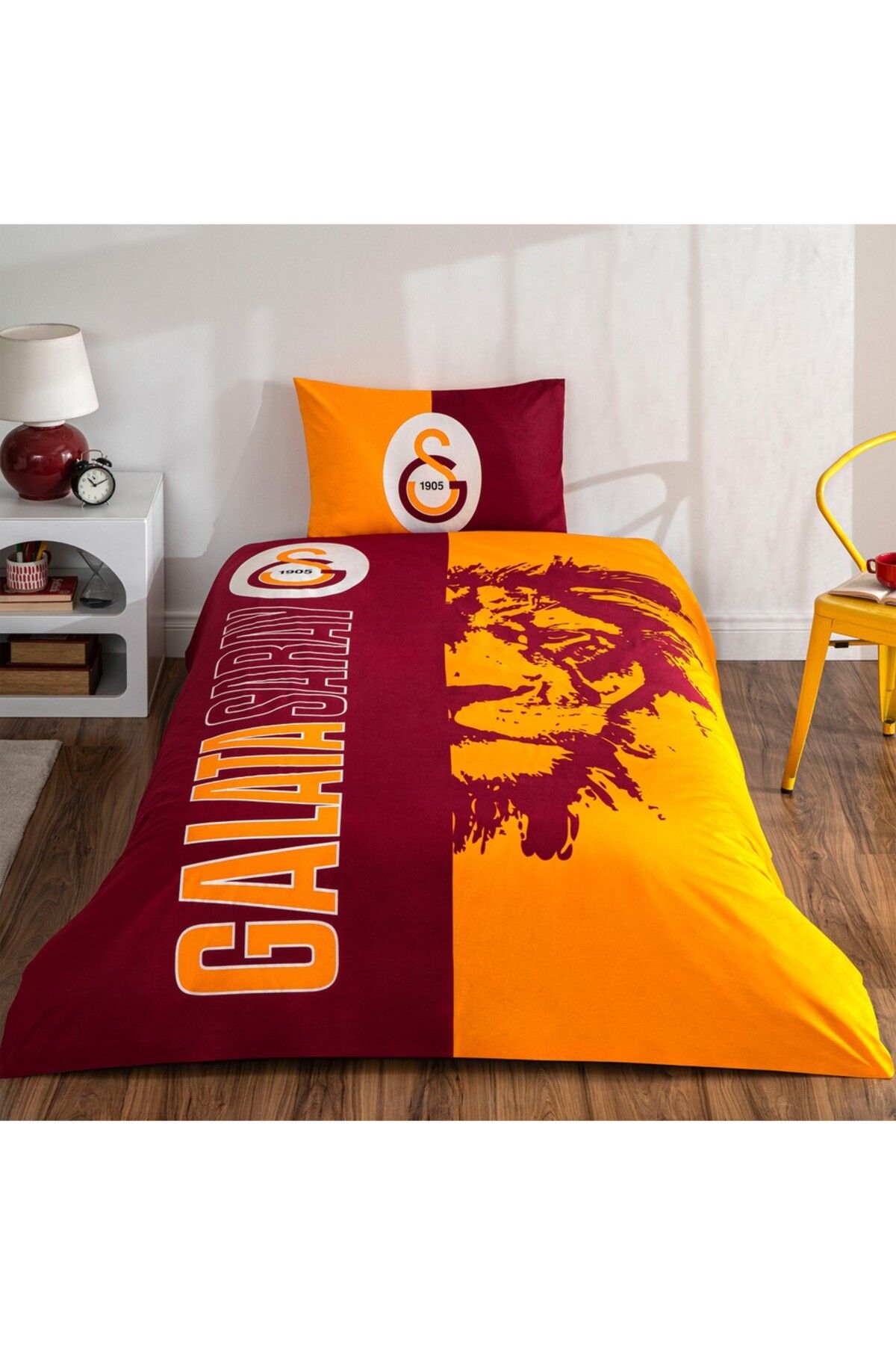 Taç Lisanslı %100 Pamuk Çarşafı Lastikli Tek Kişilik Nevresim Takımı Galatasaray Şanlı Aslan