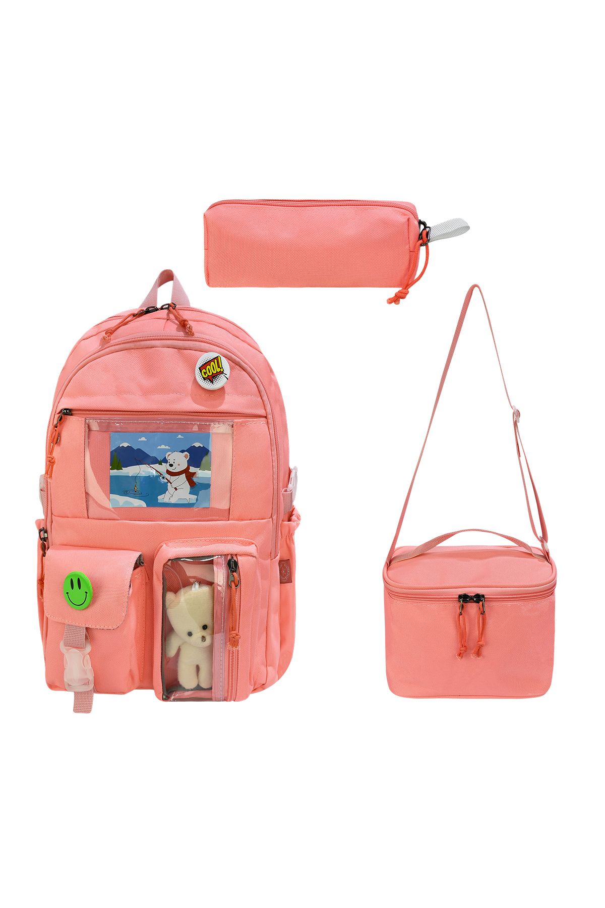 SippoTrade Kawaii Kore Tarzı Aksesuarlı Ve Ayıcıklı Okul Sırt Çantası