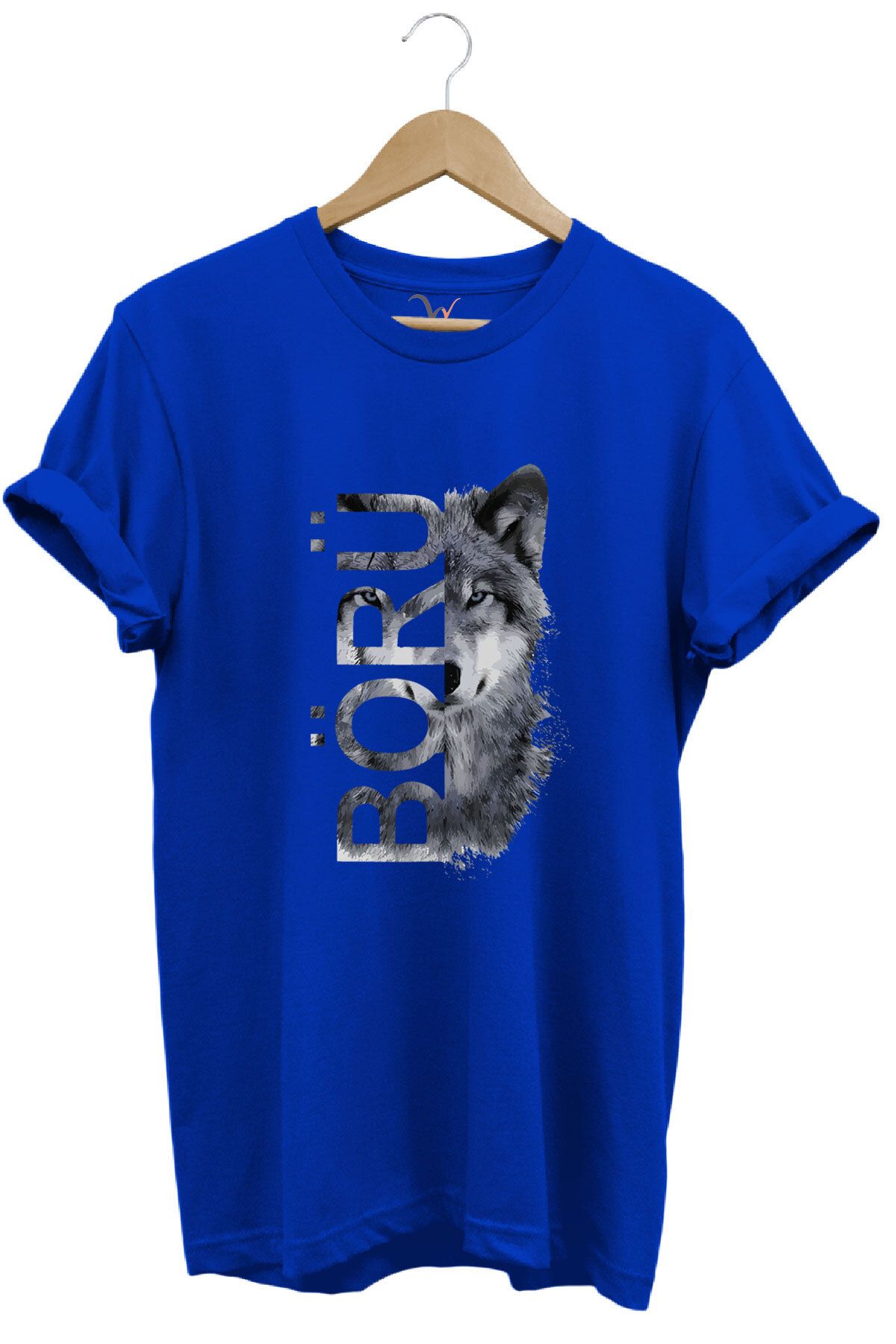WİDİ TÜRKİYE Bozkurt Börü Yazısı ve Kurt Baskılı %100 Pamuk Regular Fit Bisiklet Yaka Premium T-Shirt