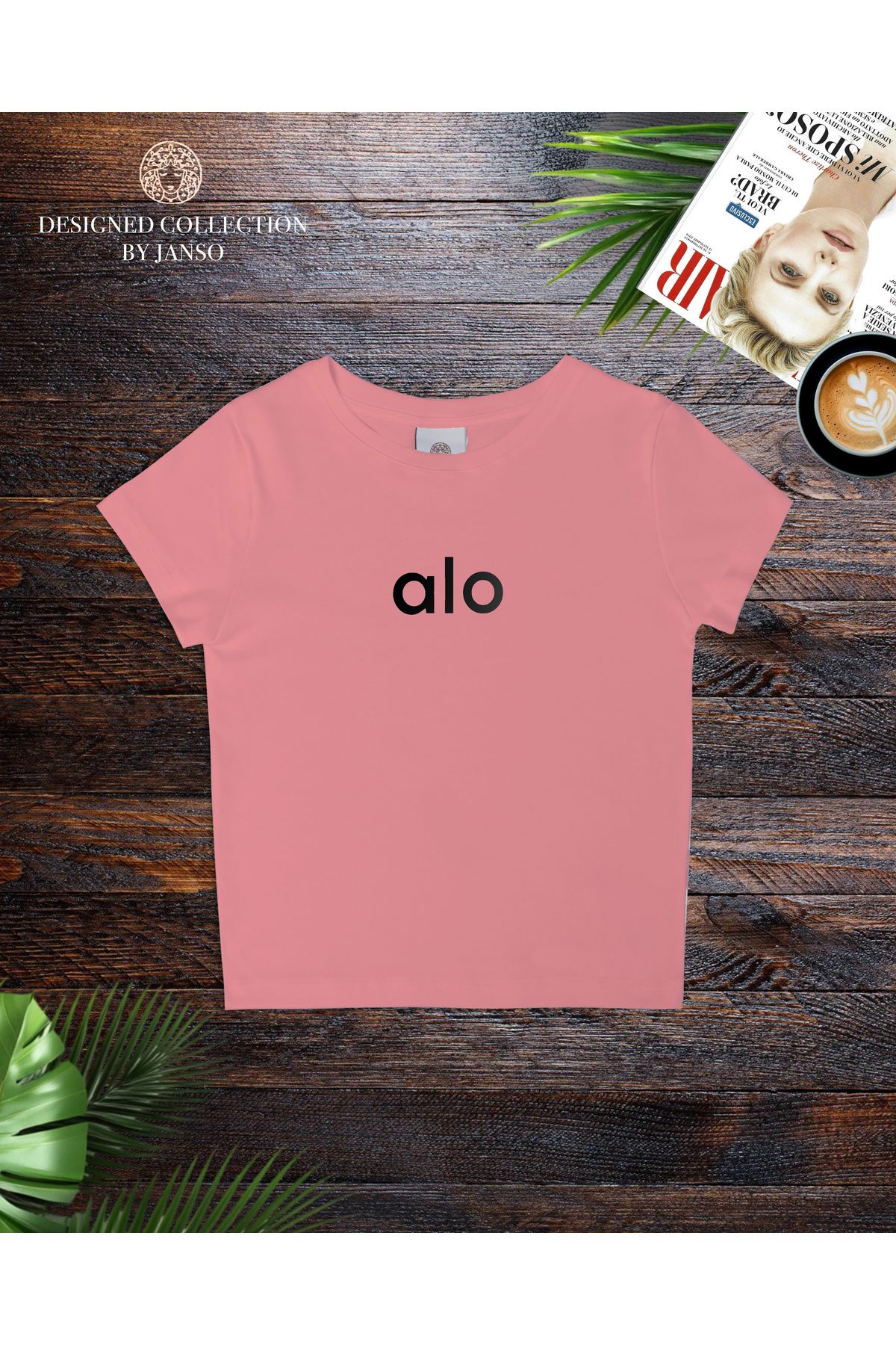 JANSO GROUP ACTIVE MODA- KADIN KISA KOLLU CROP TSHIRT BASKILI