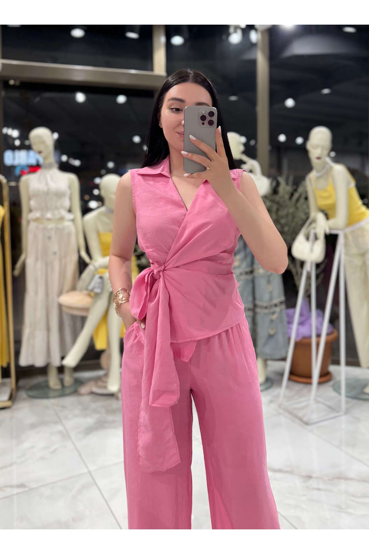 missswans Tarni Yandan Bağlamalı Kolsuz Gömlek Pembe