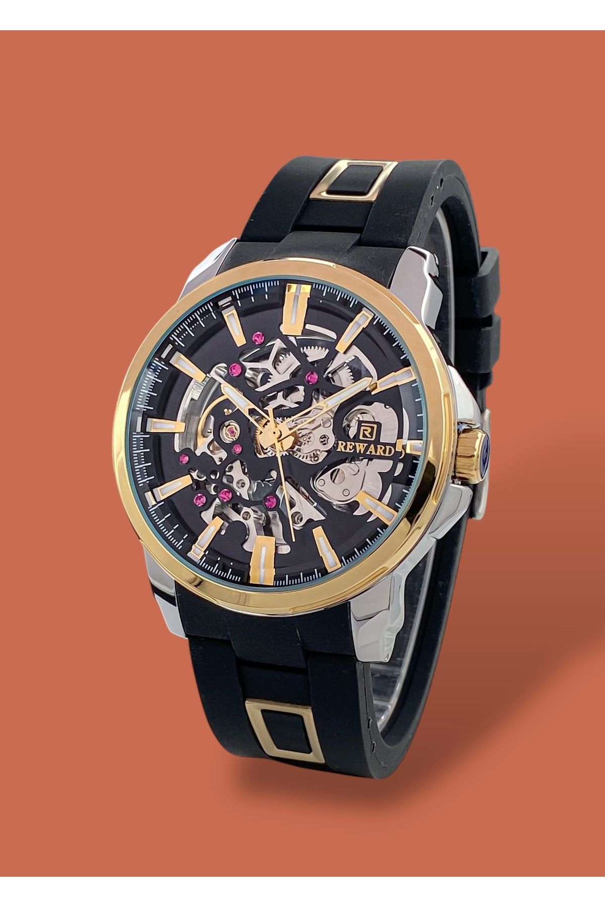 Reward Orijinal 2 Yıl Garantili Otomatik Mekanizma Fonksiyonları Aktif 47mm Silikon Kordon Erkek Kol Saati