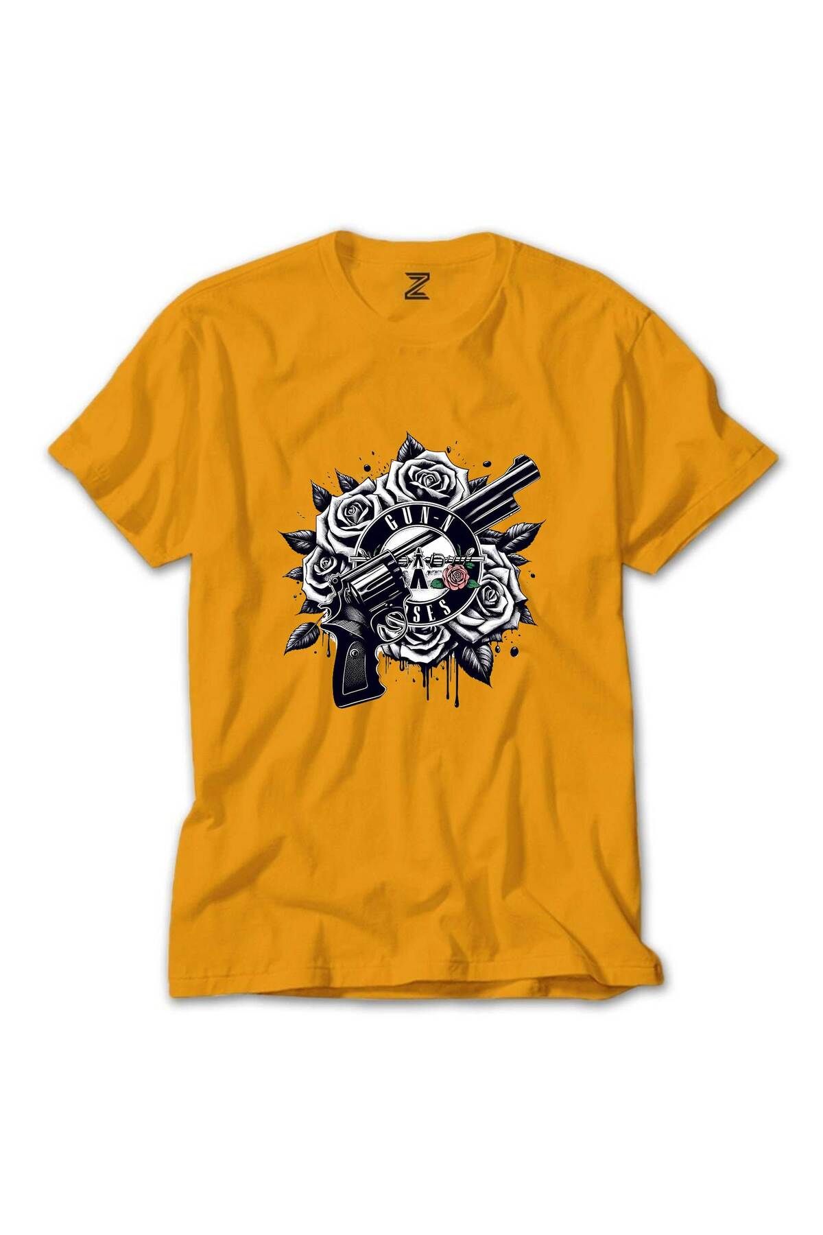 Z zepplin Guns N Roses Siyah Beyaz Logo Sarı Tişört