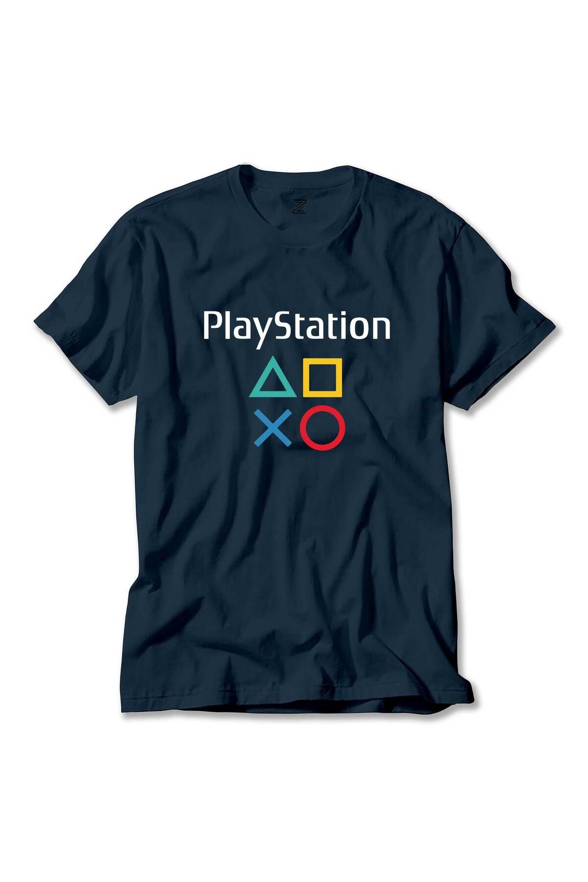 Z zepplin Playstation Gamepad Yazı Lacivert Tişört