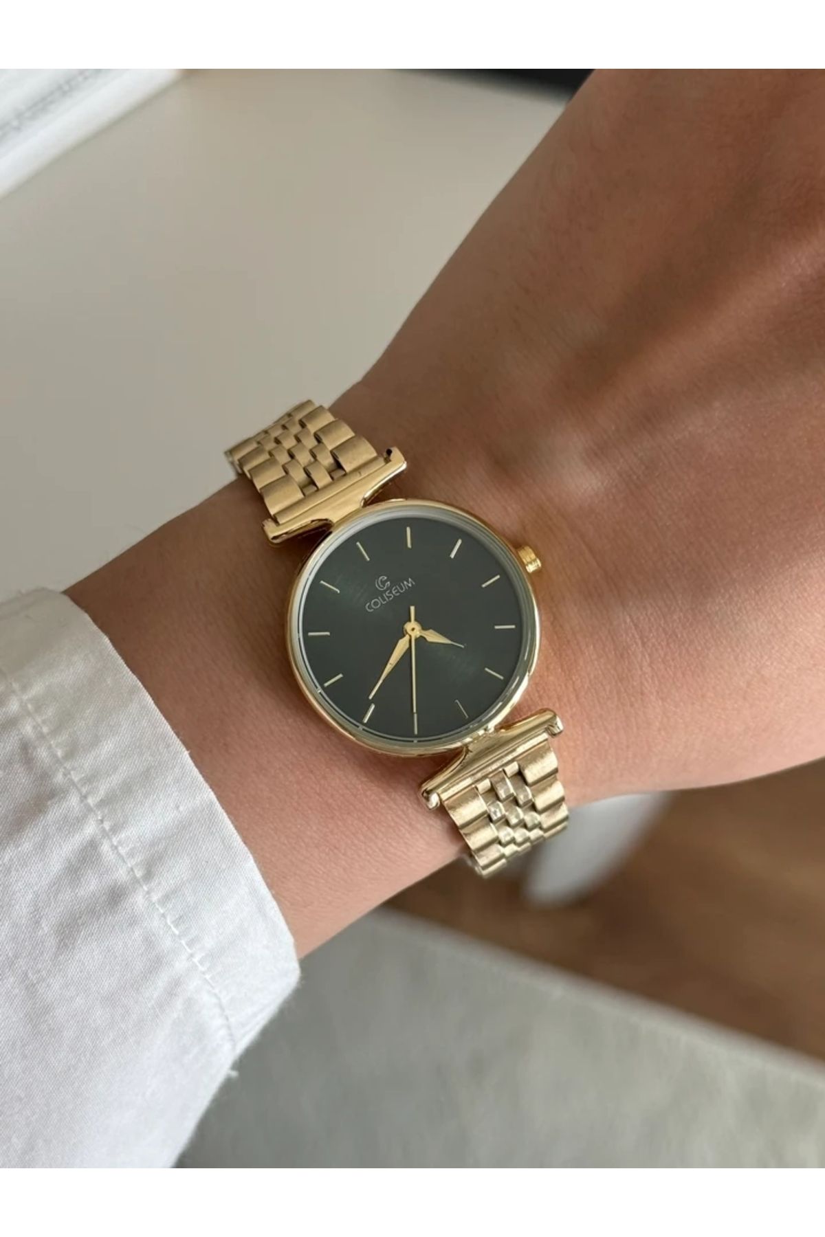 RoseandRoses Orsette Yuvarlak Kasa Minimal Kadın Kol Saati Gold (Yeşil Kasa)