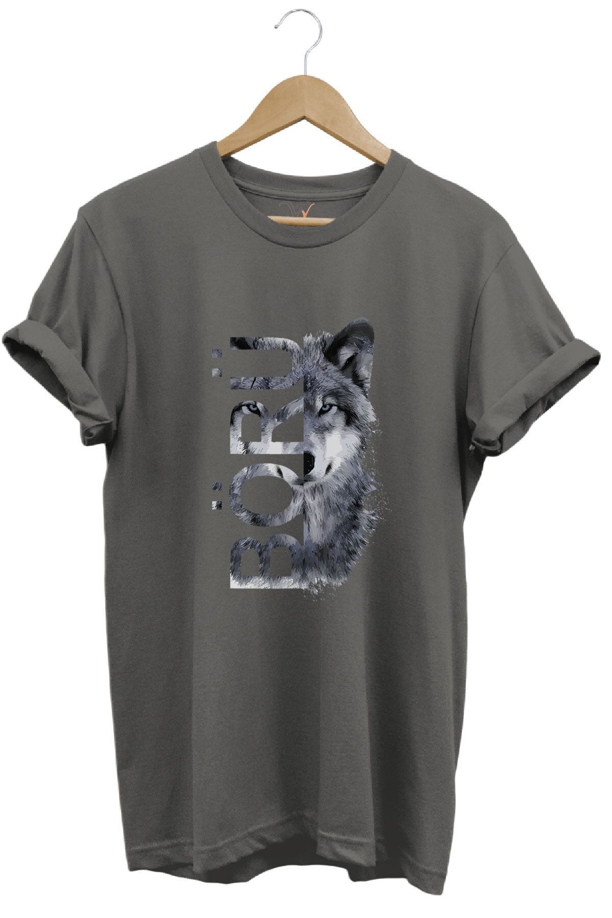 WİDİ TÜRKİYE Bozkurt Börü Yazısı ve Kurt Baskılı %100 Pamuk Regular Fit Bisiklet Yaka Premium T-Shirt