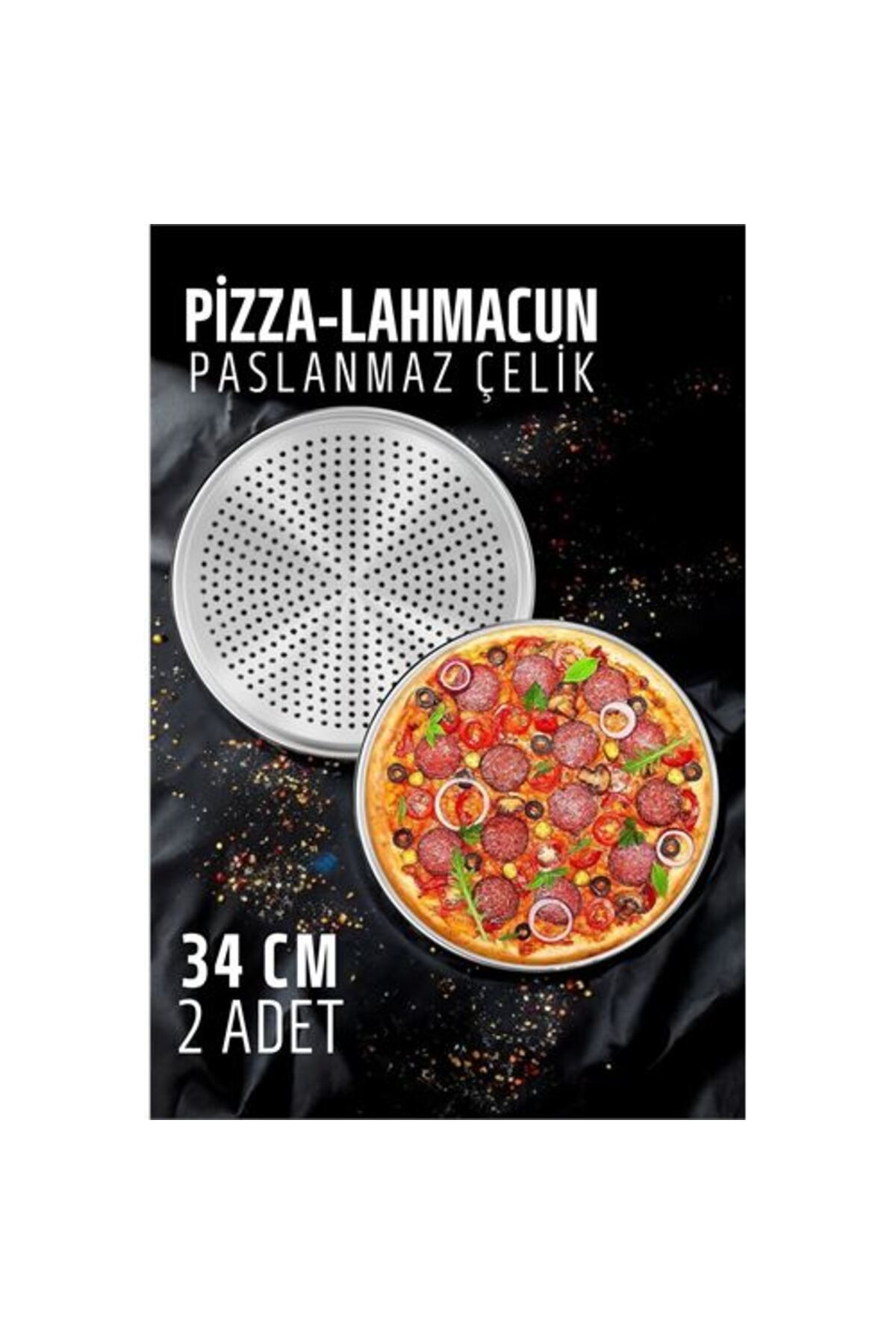 Findit Pizza Tepsisi - Lahmacun Pizza Pide Pişirme Tepsisi 34 CM 2 li SET
