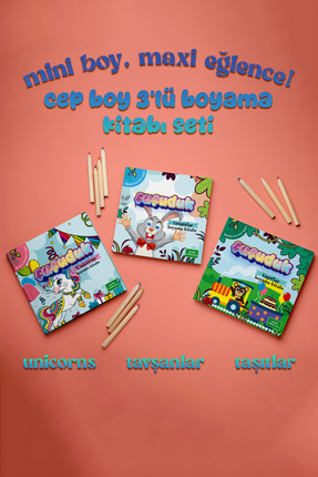 FUFUDUK Cep Boy 3'lü Boyama Kitabı Seti ( Unicorns , Tavşanlar , Taşıtlar )