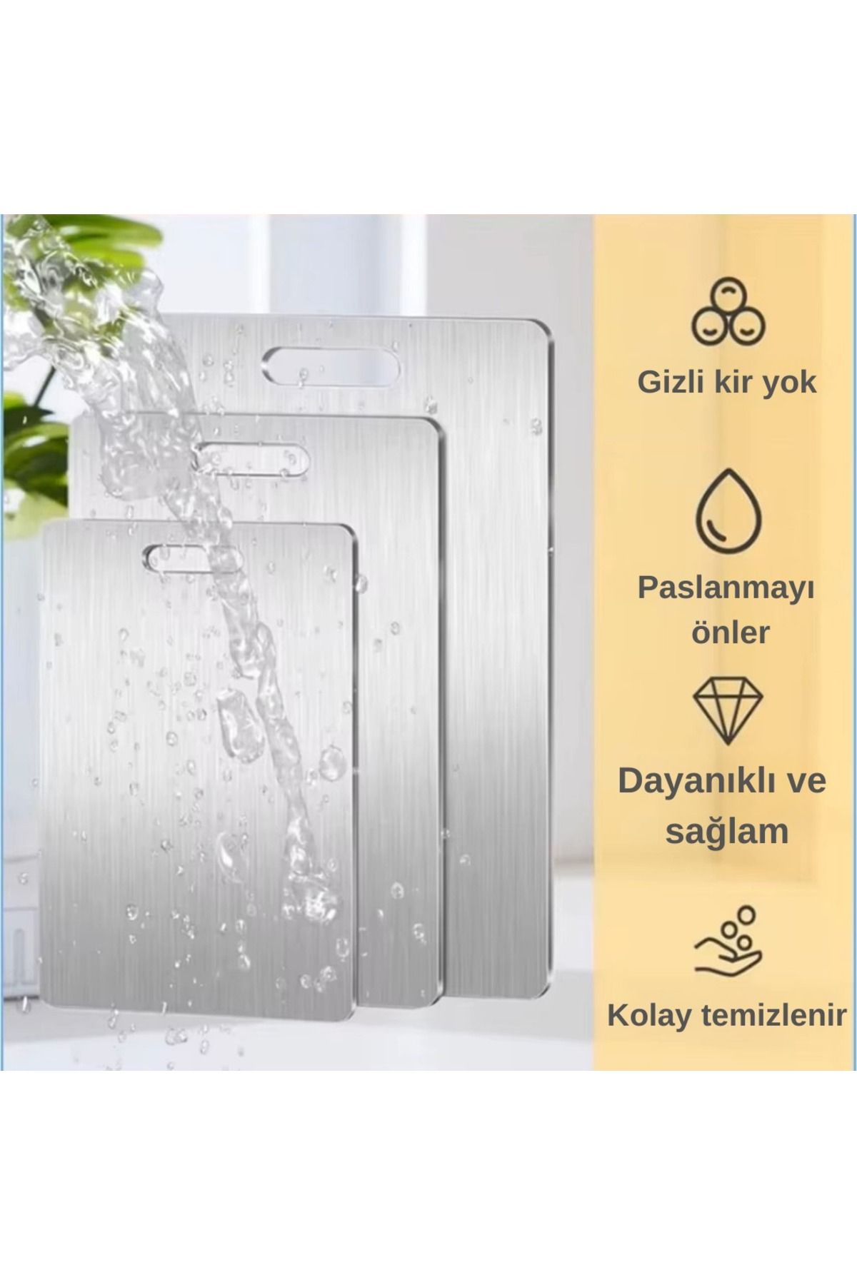 ONYS Paslanmaz Çelik Kesme Tahtası - BÜYÜK - ORTA - KÜÇÜK BOY 3LÜ SET