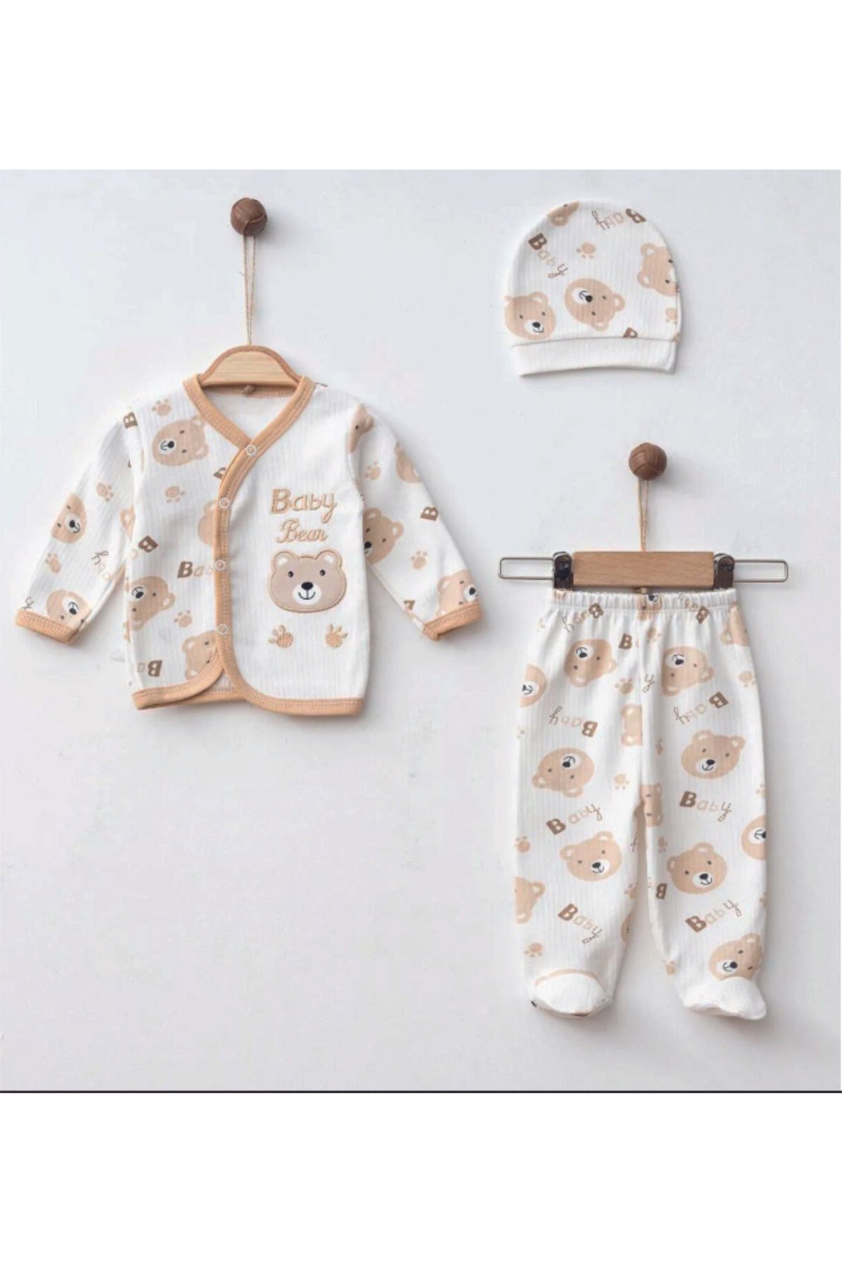Baby Wings AYICIK BASKILI 3 LÜ SET ŞAPKALI HASTANE ÇIKIŞI