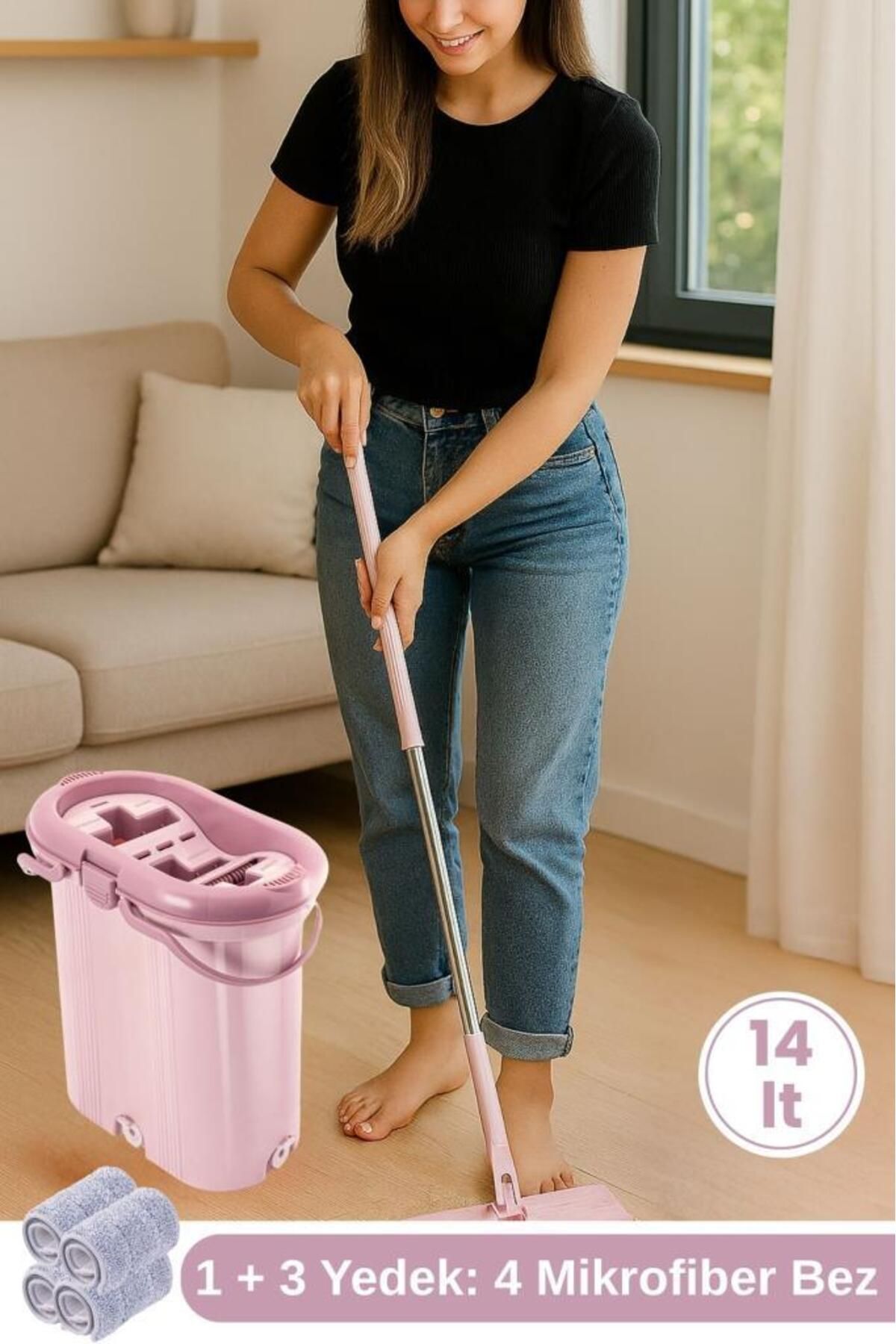12den Yeni Nesil 3 Bölmeli Trio Tablet Mop Temizlik Seti (3 Adet Yedek Mikrofiber Bez Hediyeli)