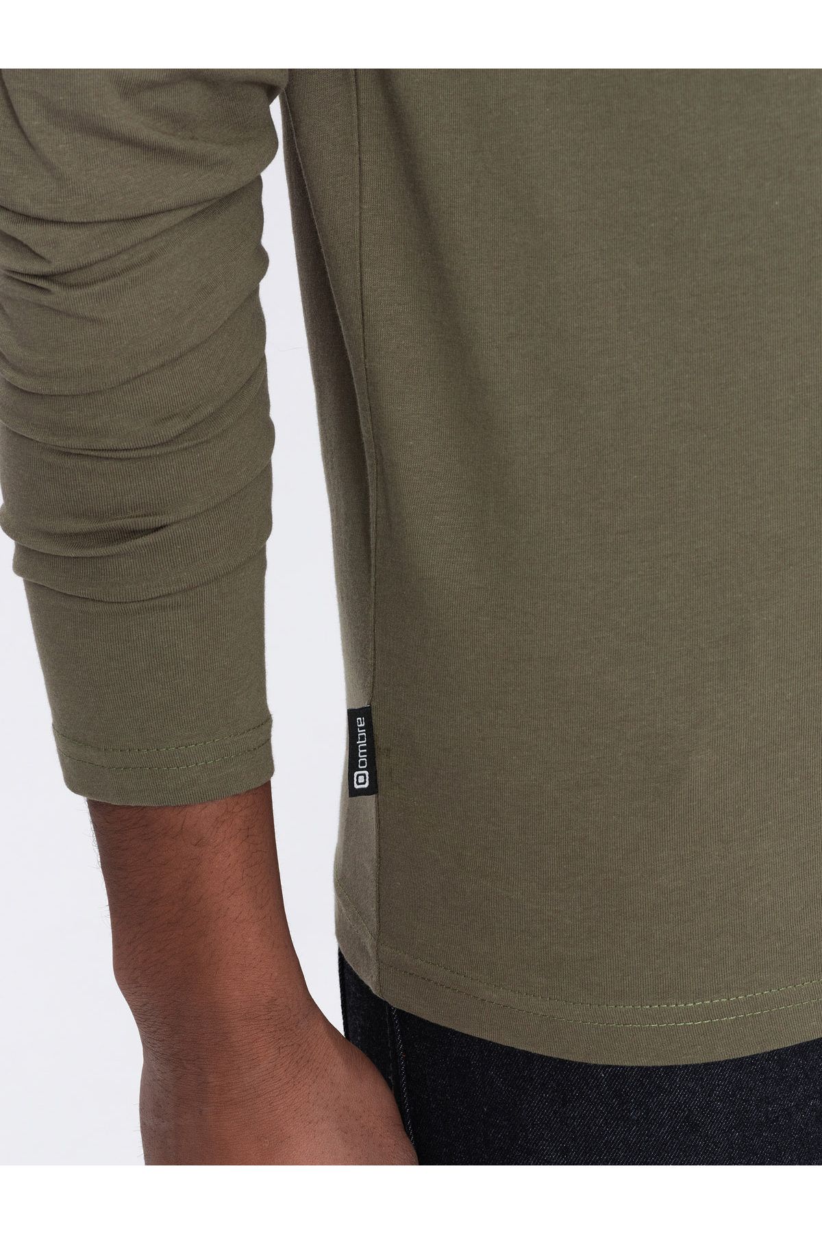 OMBRE-Unbedrucktes Herren Longsleeve mit V-Ausschnitt - Dunkeloliv V2 OM-LSBL-0108 XL 7