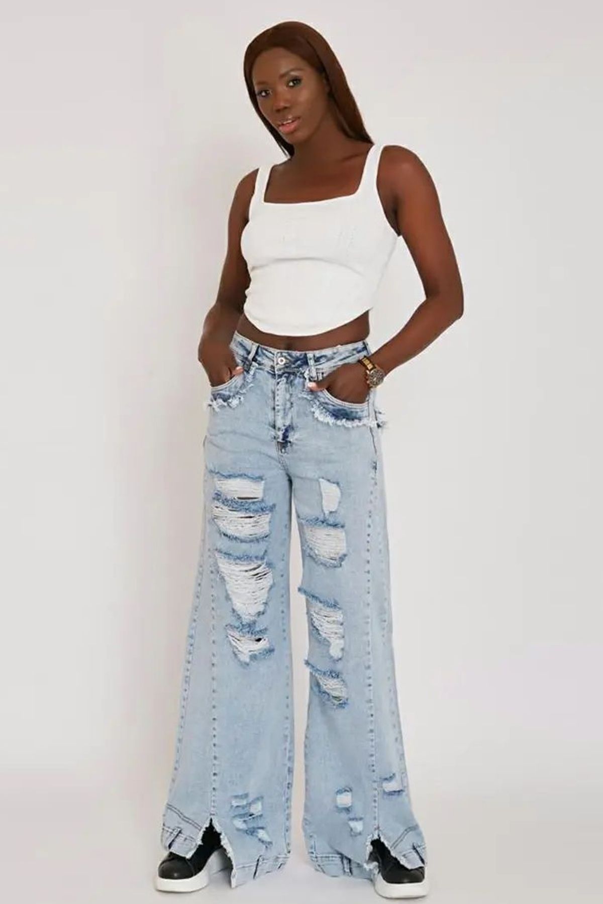 Jijass Jeans Yırtık Detaylı Jean Pantolon