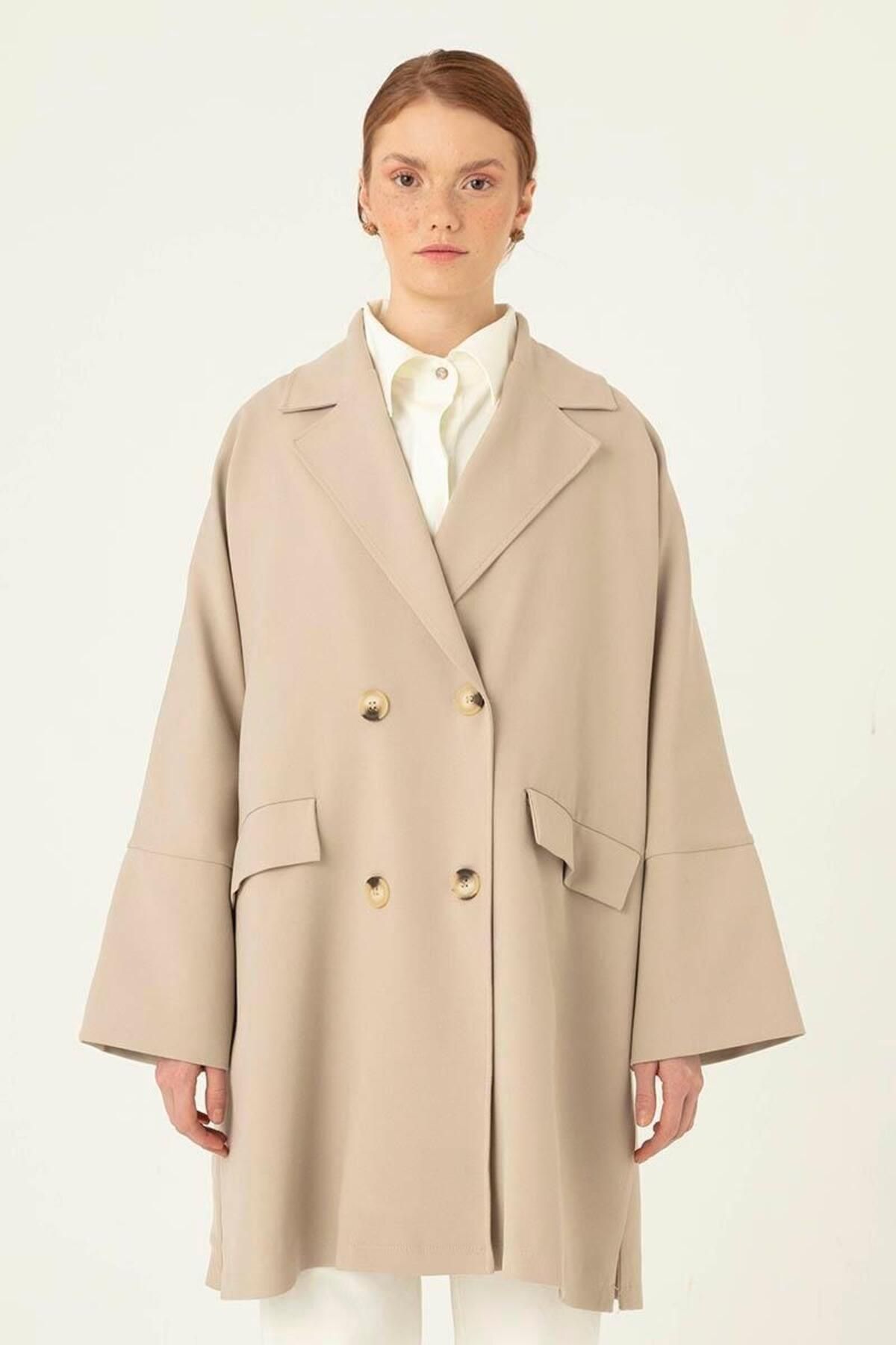 ALYOSHA FASHION Geniş Yırtmaçlı Ceket Bej