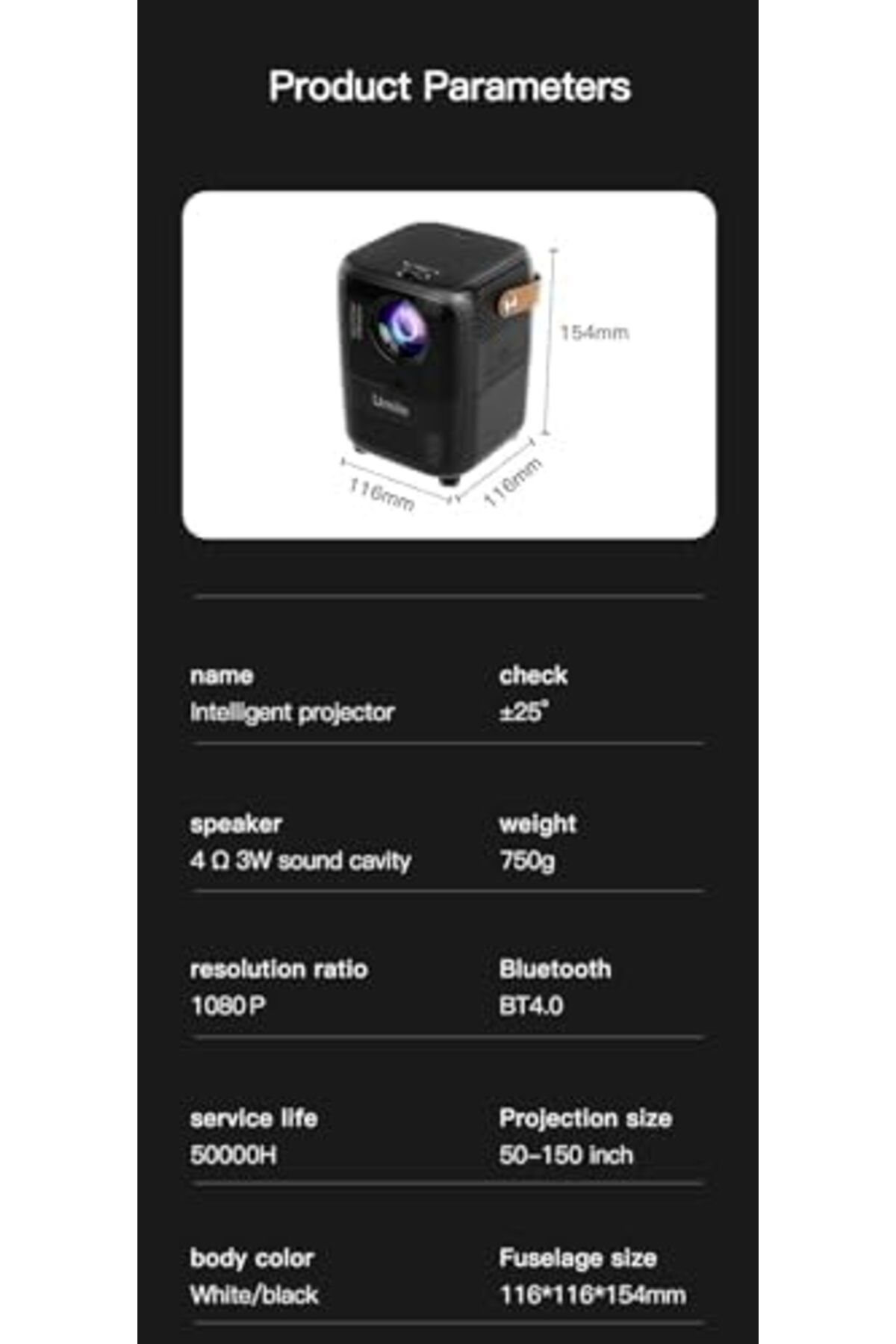 UMİİO-Inder Umiio A008 Intelligent Screen Projector 5G WiFi Bluetooth Quadrangle Trapezoid 1080P Android P 8