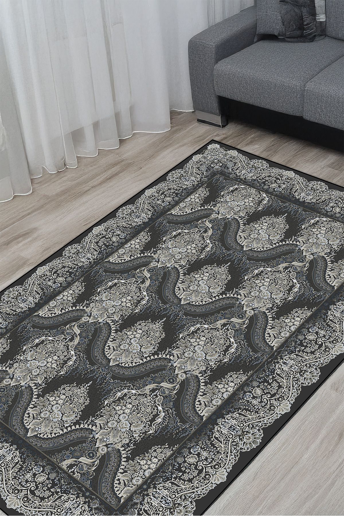 Halise Home Etnik Desenli Kaymaz Tabanlı Yıkanabilir Baskılı Halı Kilim Yolluk
