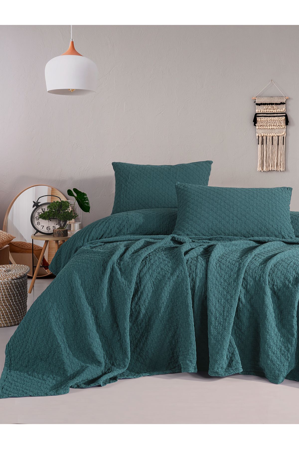 BED LİNE Cambridge yatak örtüsü seti tek kişilik koyu yeşil kutulu