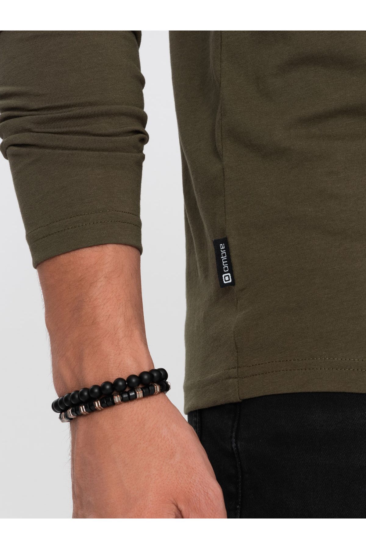 OMBRE-Herren BASIC Longsleeve mit Rundhalsausschnitt - dunkeloliv V7 OM-LSBL-0106 L 5