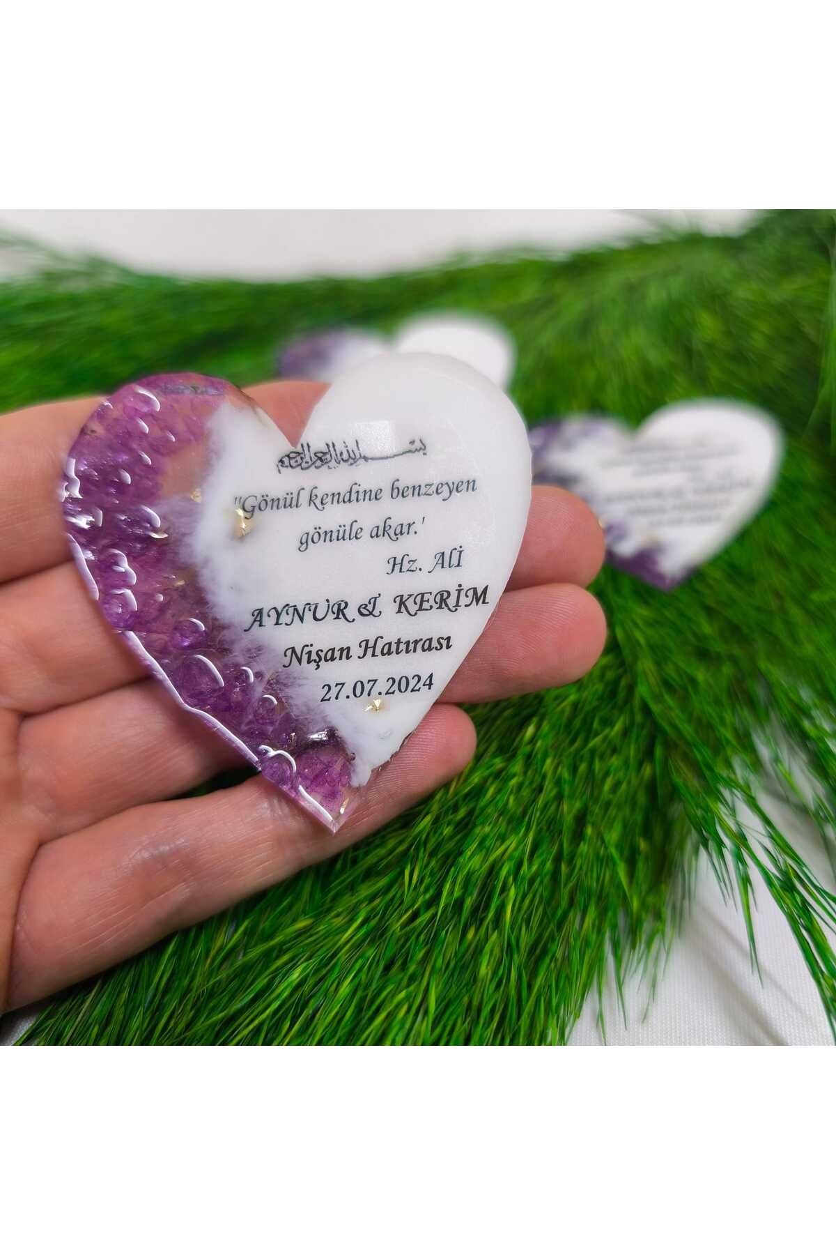 demet art studio Mor Taşlı 25 Adet Epoksi Magnet – Söz, Nişan, Nikah Için Şık Ve Zarif El Yapımı Hediyelik 2