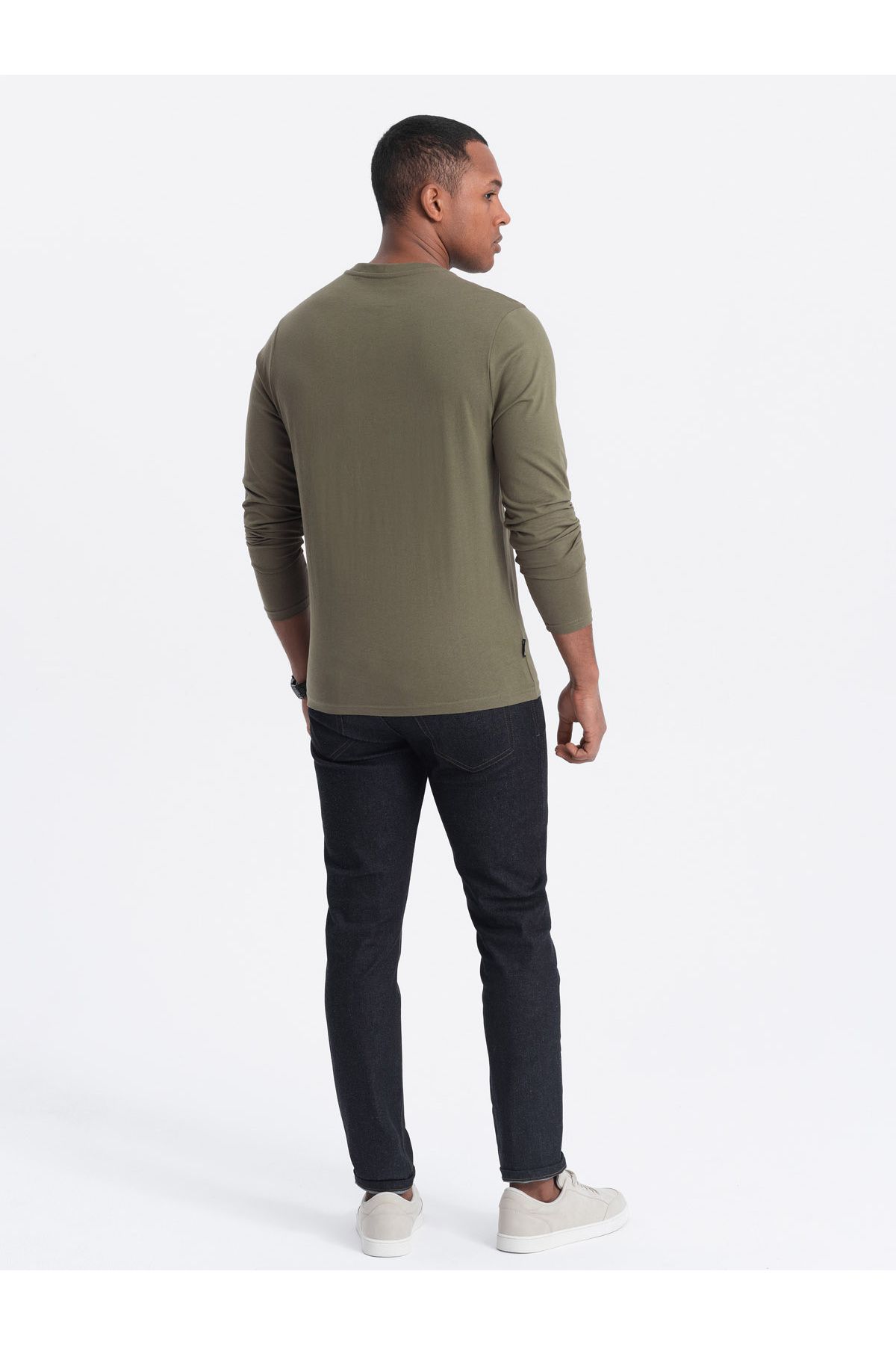 OMBRE-Unbedrucktes Herren Longsleeve mit V-Ausschnitt - Dunkeloliv V2 OM-LSBL-0108 XL 8