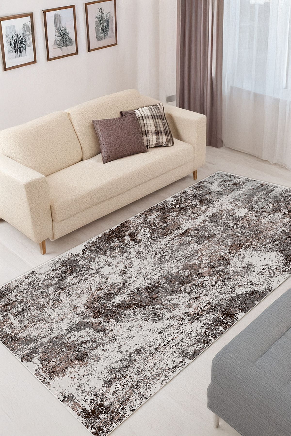 Halise Home Granit Taş Desenli Kaymaz Tabanlı Yıkanabilir Baskılı Halı Kilim Yolluk