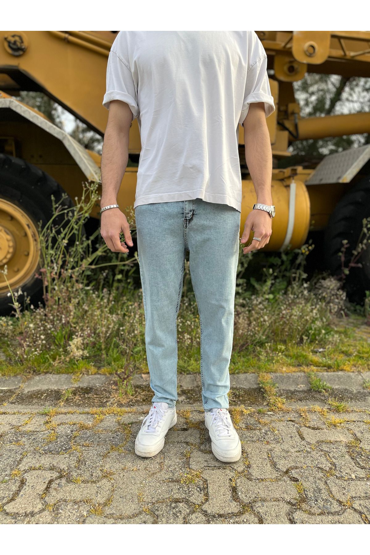 G Wear Erkek Likralı Rahat Kalıp Buz Mavi Boyfriend Jean