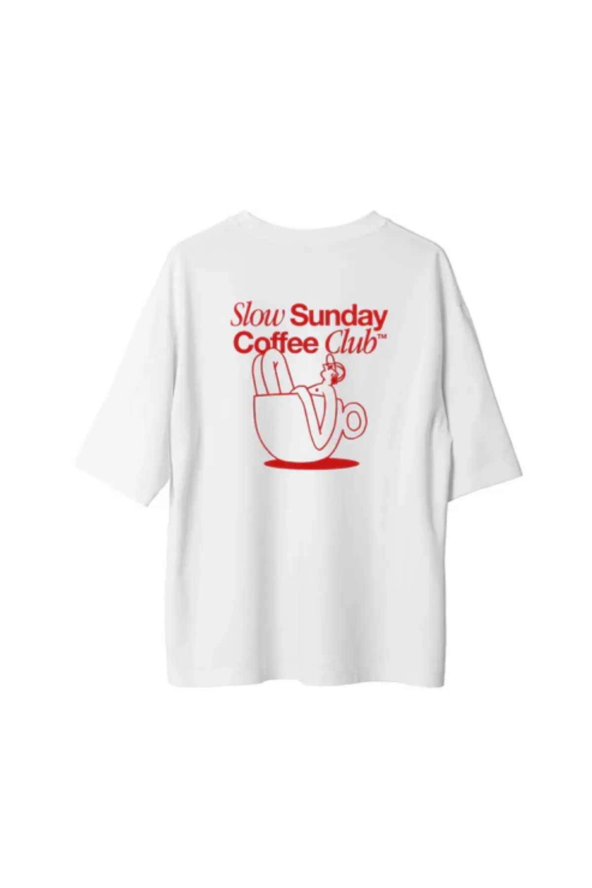 Koklonmoda Büyük Beden Unisex Sunday Coffee Baskılı Oversize T-Shirt