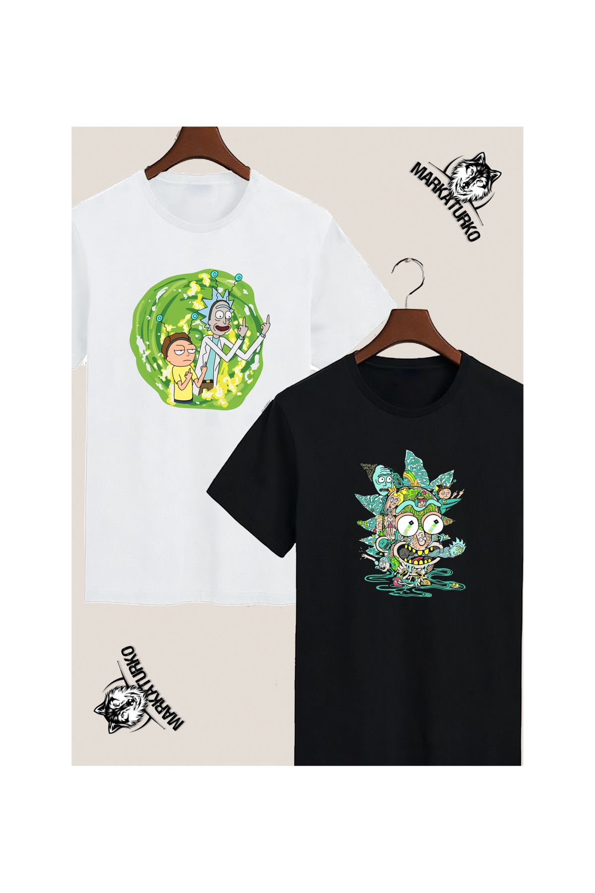 MarkaTurko RİCK AND MORTY ÖZEL TASARIM BASKILI 2'Lİ TSHİRT 60944-10
