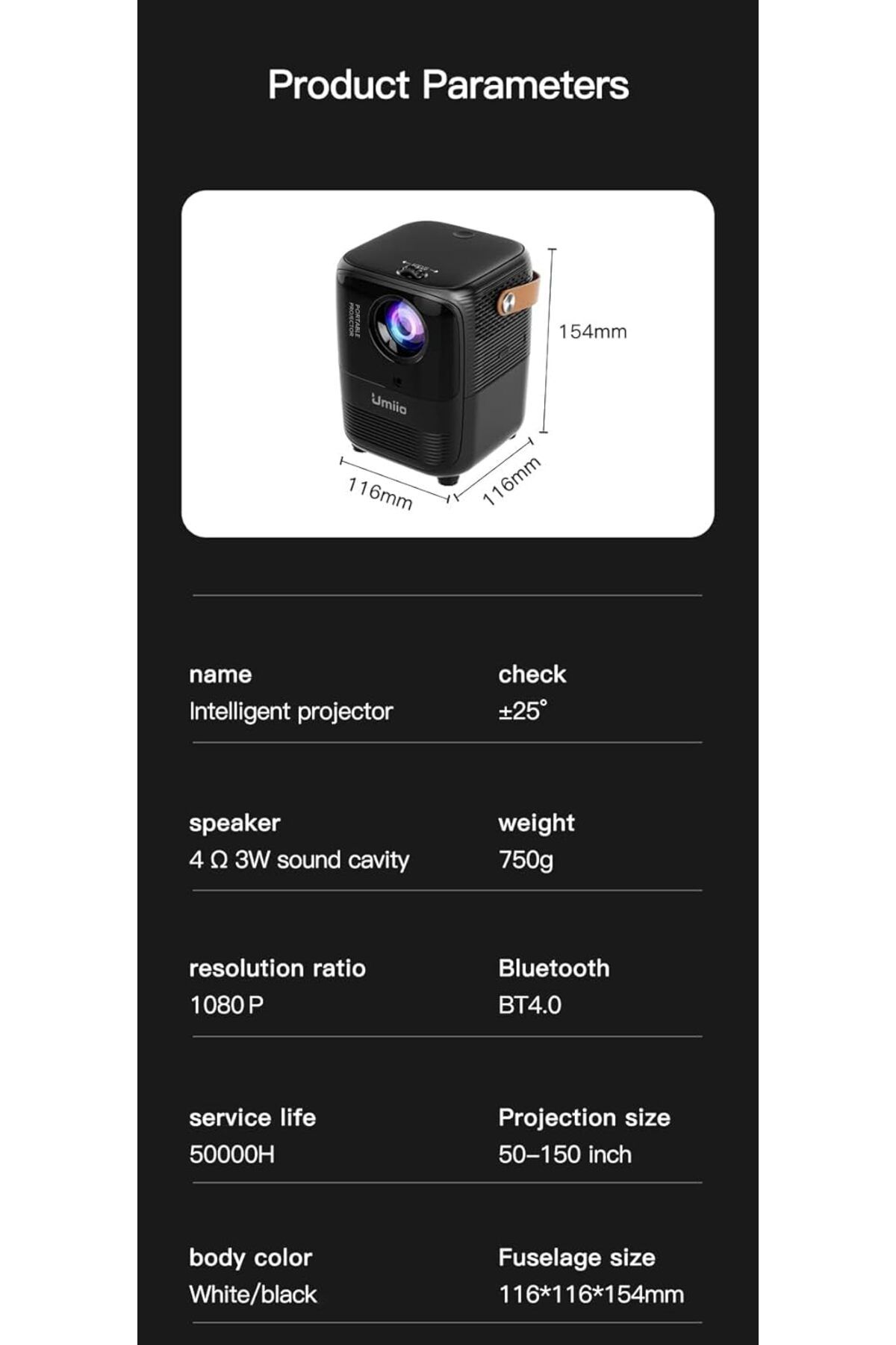 UMİİO-Inder Umiio A008 Intelligent Screen Projector 5G WiFi Bluetooth Quadrangle Trapezoid 1080P Android P 7