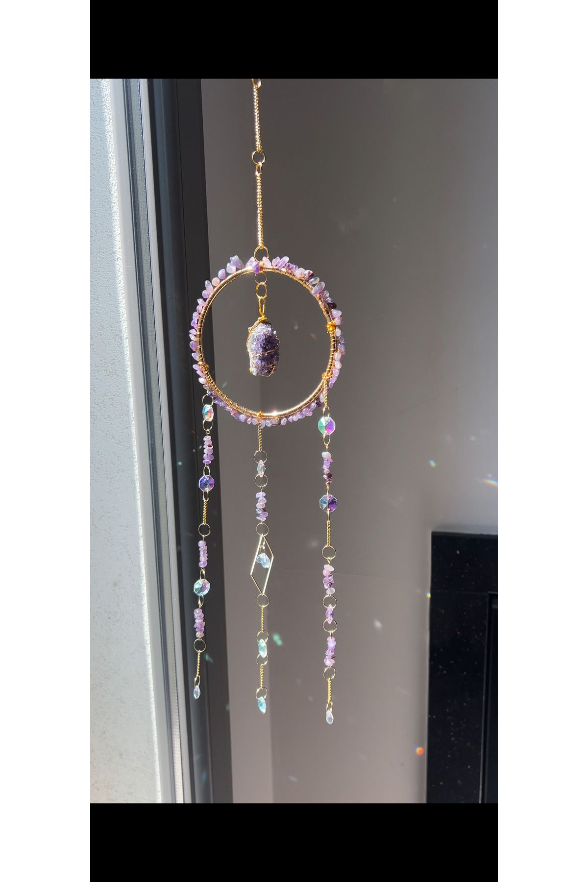 solmyst atelier Ametist Sun Catcher 7 - Güneş Tutucu, Güneş Yakalayıcı, Doğal Ametist Taşlı, El Yapımı