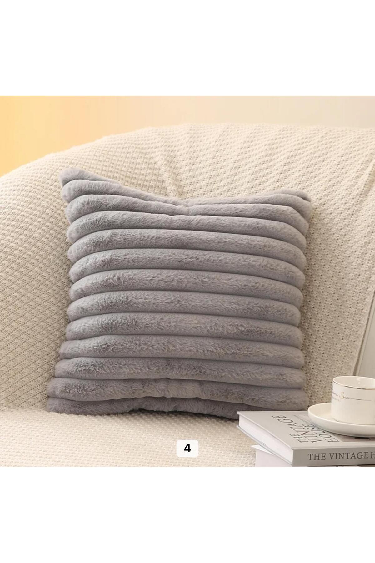 DECORA CASA HOME COLLECTİON Adet Çizgili Süper Yumuşak Peluş Kırlent Kılıfı 43x43CM