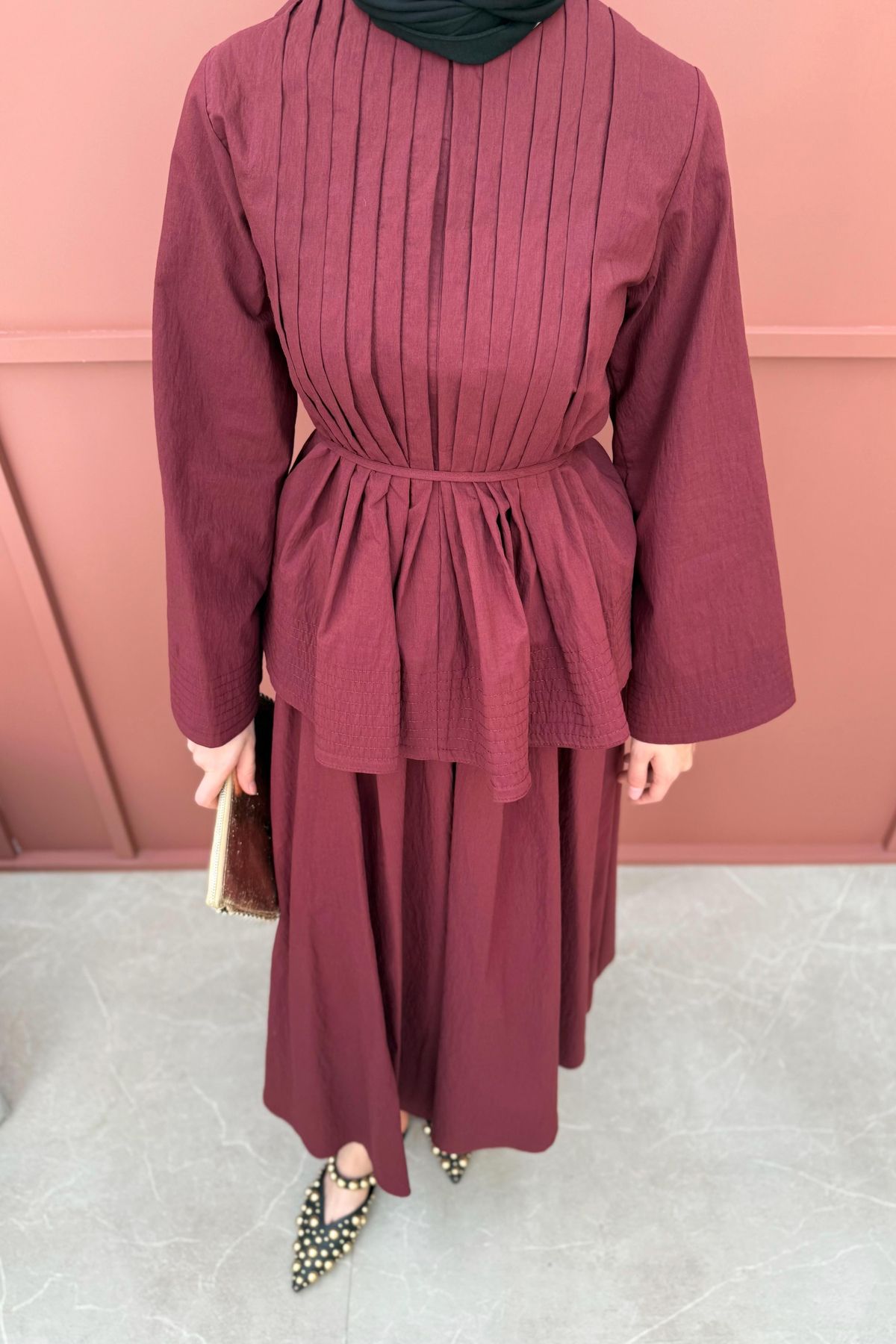 Butik Eteği büzgülü takım etek gömlek