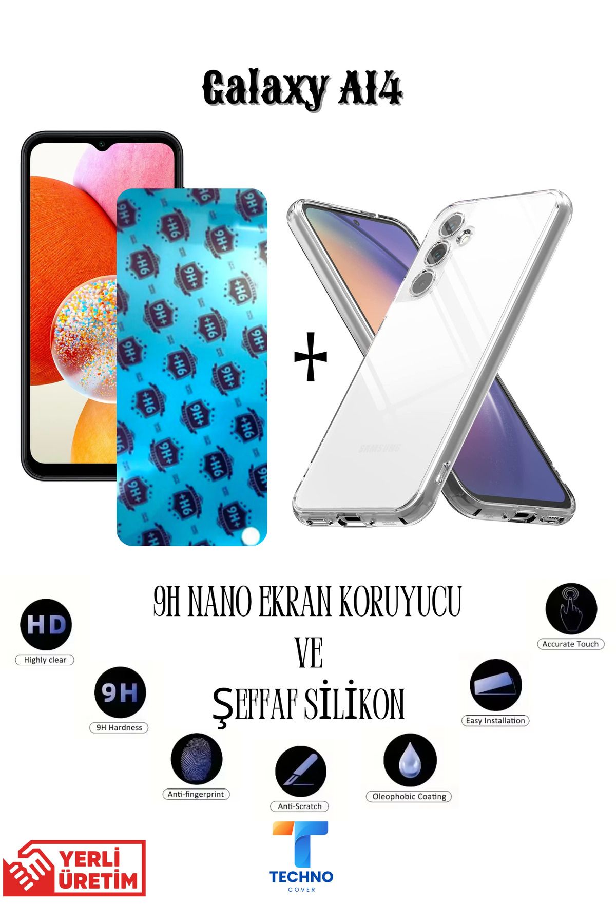 foxpower Samsung A14 Nano Ekran Koruyucu ve Şeffaf Kılıf 2li Avantajlı Paket