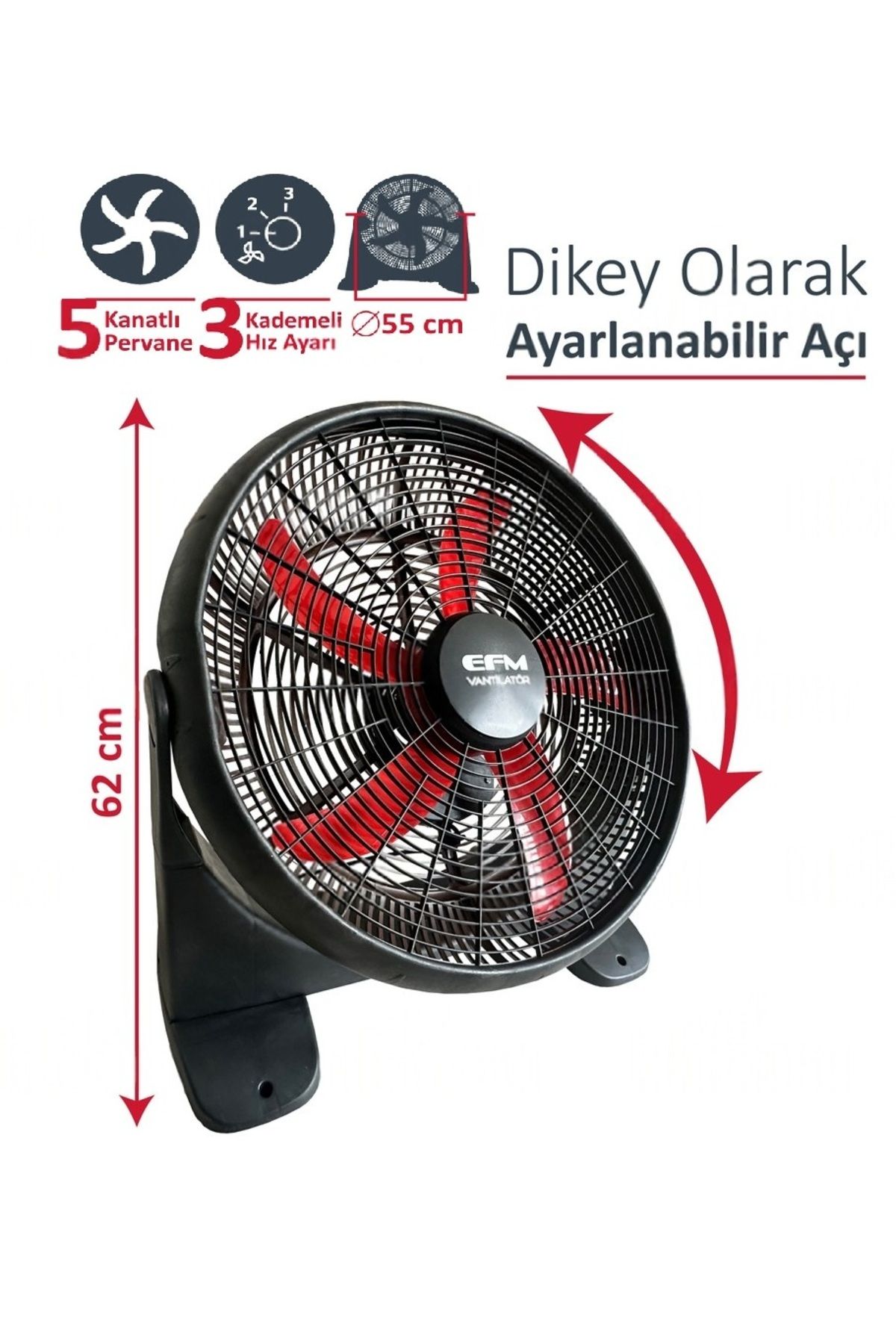LRS STORE EFM Sanayi Tipi 55 cm Çaplı Büyük Boy Vantilatör Kafe-Restorant Uygun Ayarlanabilir Fan Soğutucu