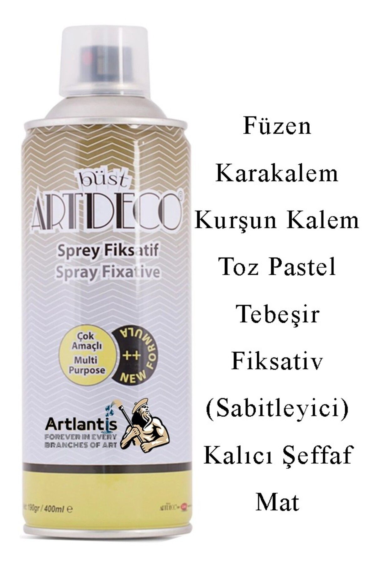 Artlantis Fiksatif 400 ml Sprey Artdeco 1 Adet Füzen Karakalem Toz Pastel Tebeşir Sabitleyici Kalıcı Şeffaf Ma