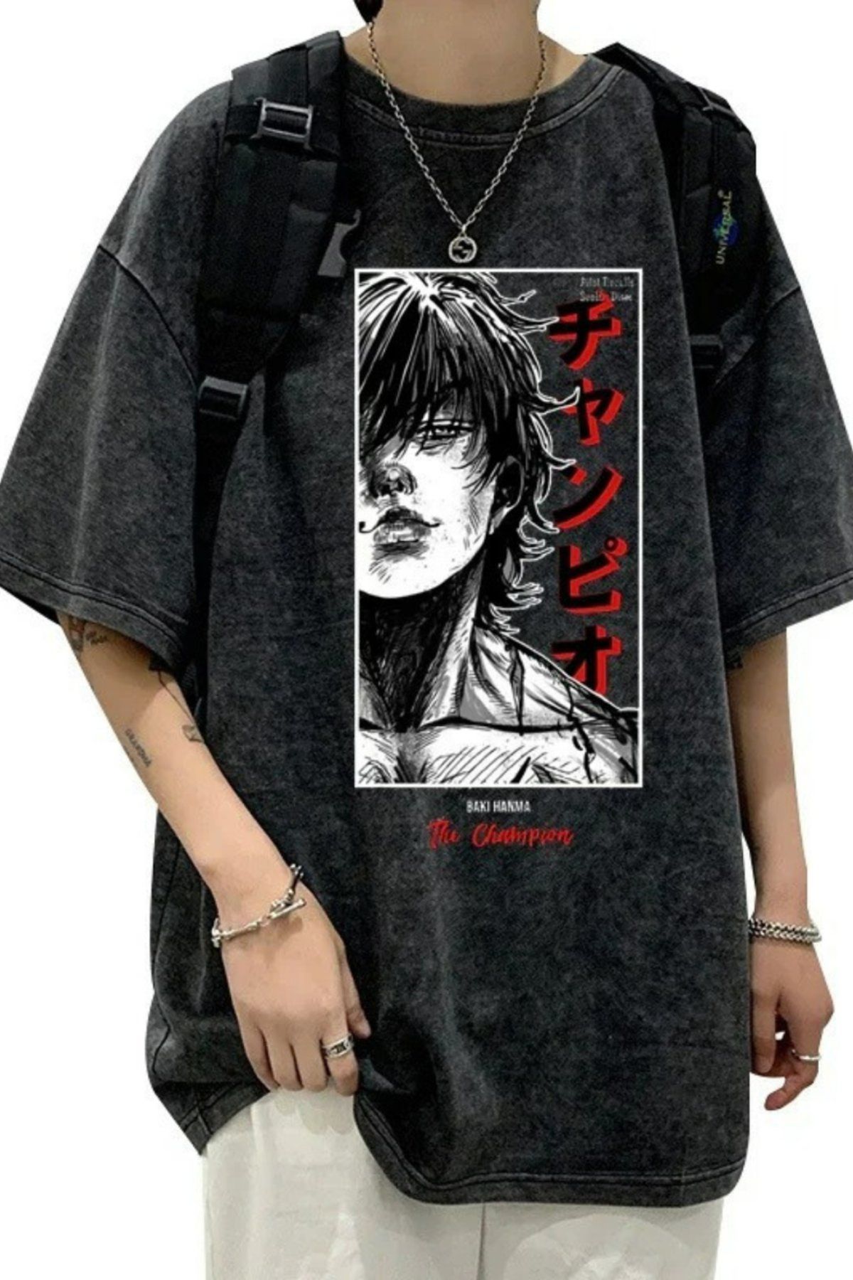 Köstebek Baki Hanma The Champion Yıkamalı Kumaş Unisex T-shirt