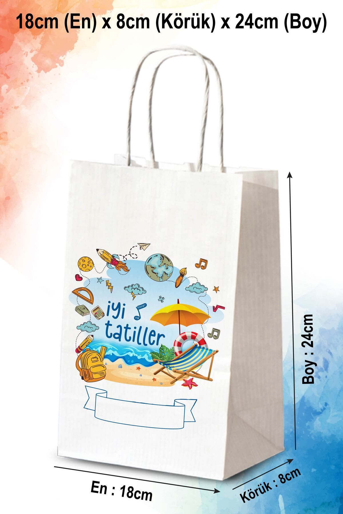 nna tasarım 50 Adet Yaz İyi Tatiller Baskılı Hediyelik Kağıt Çanta/poşet 18x8x24 Cm