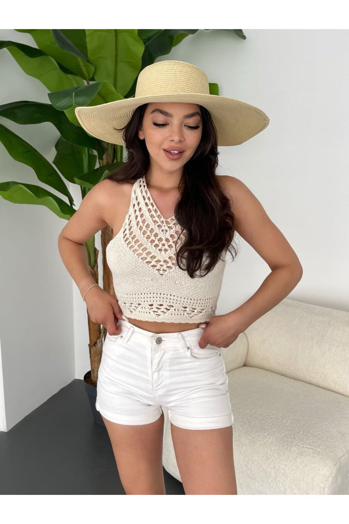 codudem ÖRME TRİKO CROP BOHEM TARZ BLUZ ATLET