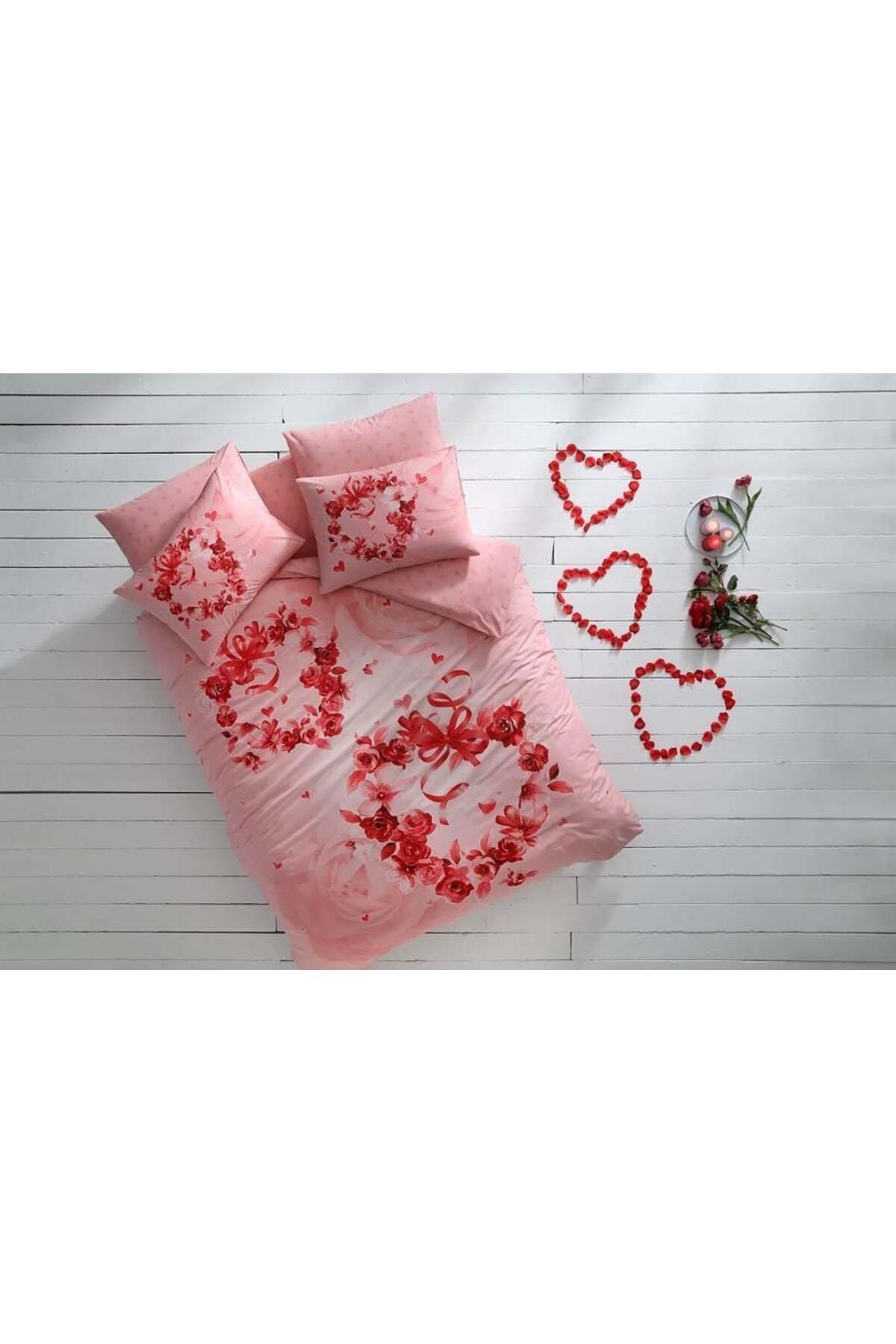 swilex vTaç Glow Parlayan Çift Kişilik Nevresim Takımı Roses Pembe