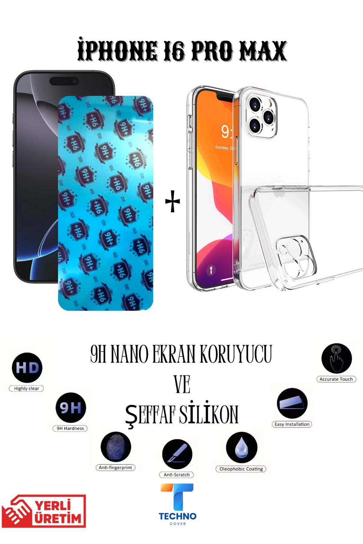 foxpower İphone 16 Pro Max Nano Ekran Koruyucu ve Şeffaf Kılıf 2li Avantajlı Paket