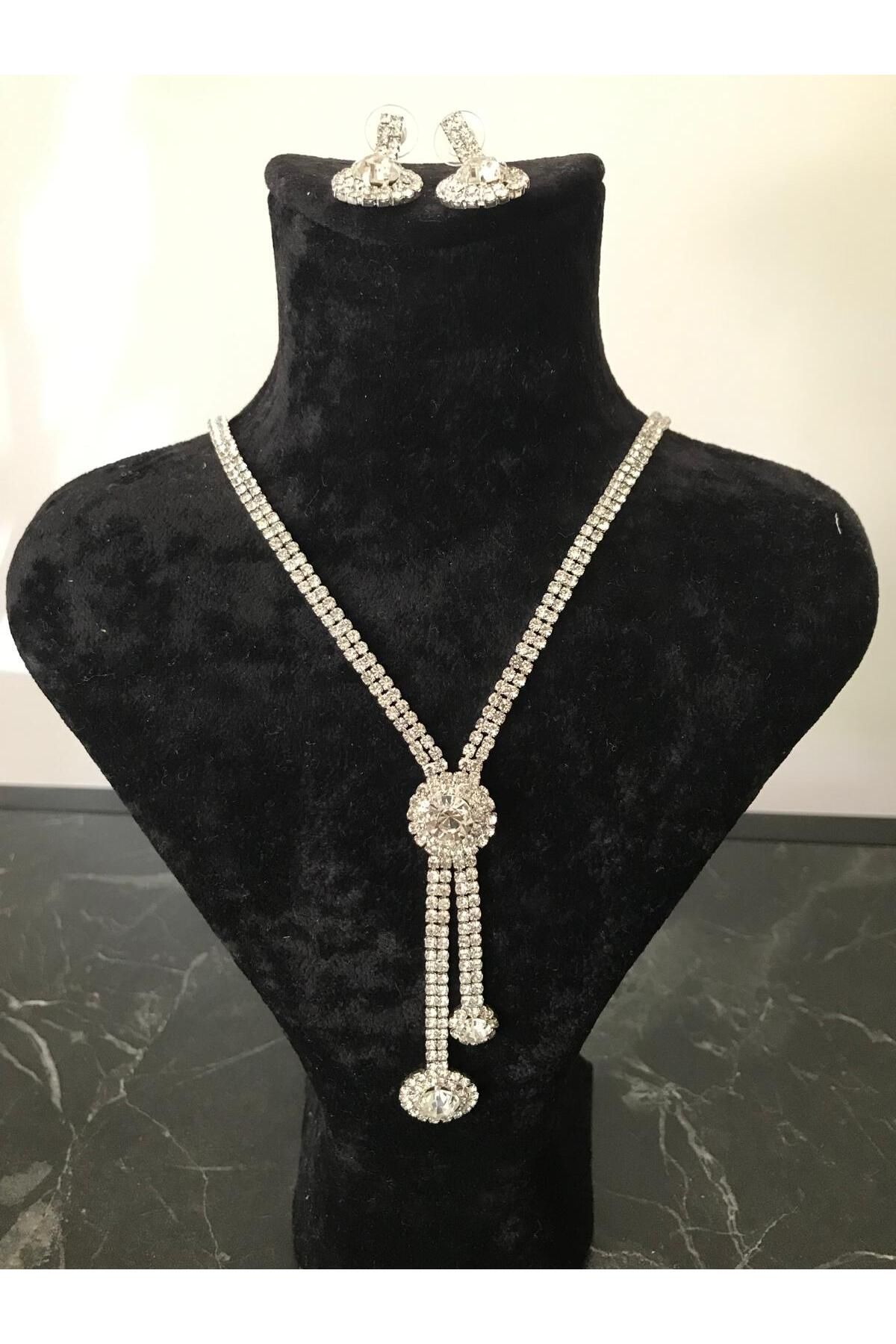 shop SU YOLU KOLYE VE KÜPE PARLAK TAKIM SET AYARLANABİLİR İSTER UZUN İSTER TASMA ŞEKLİNDE
