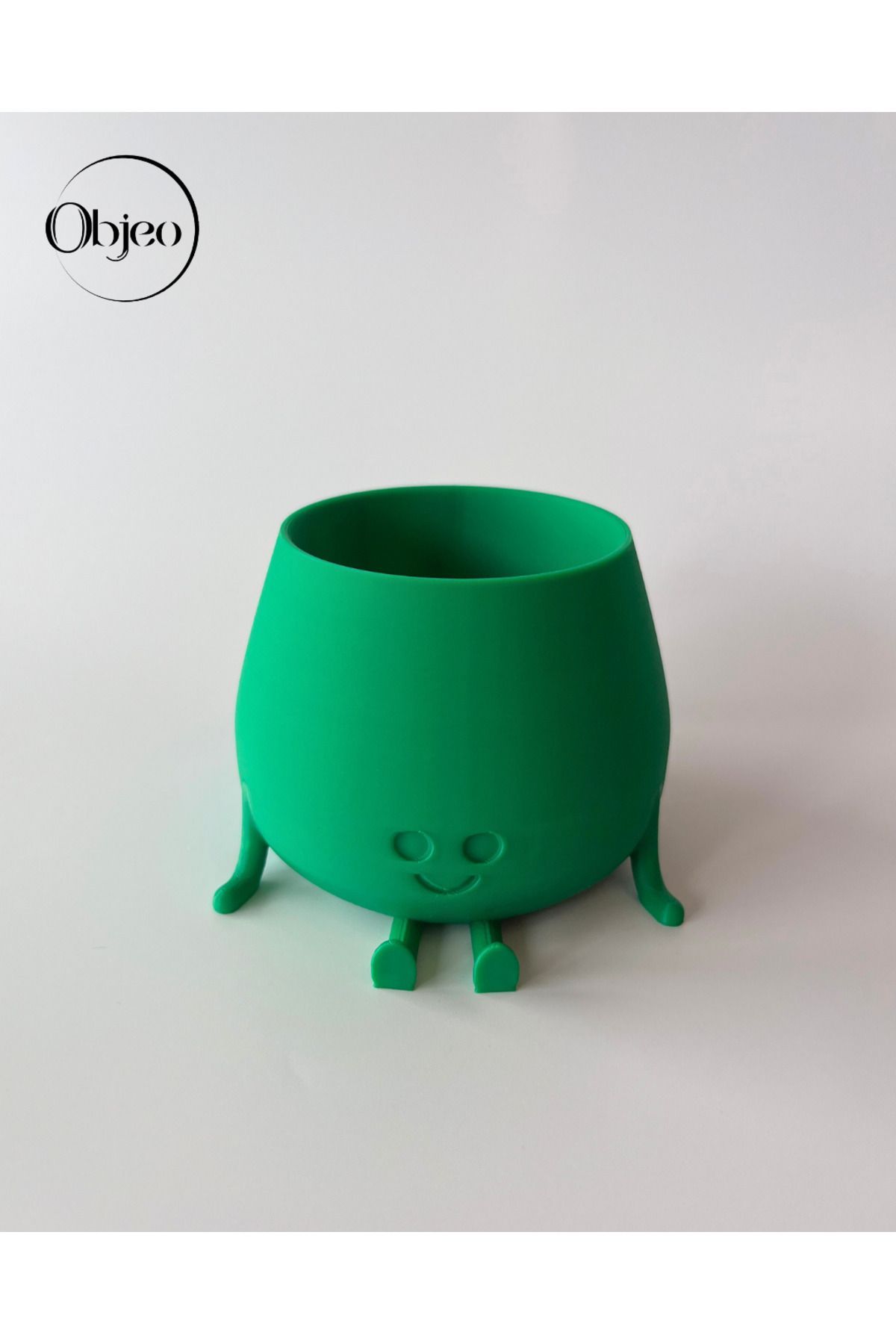 objeo Mutlu Gülen Yüzlü Ayaklı Sevimli Objeo Mini Saksı – 3D Baskı Dekoratif Saksı - Yeşil
