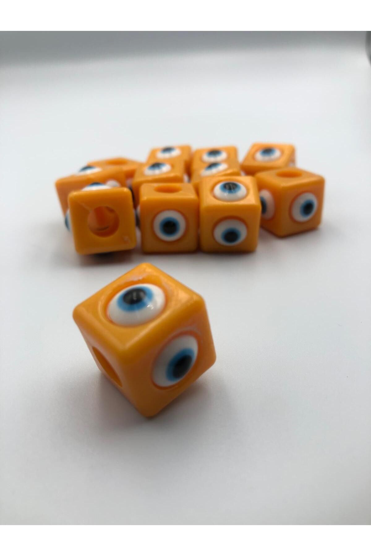 DUCK HOBY 10 Adet Açık Turuncu Plastik Nazar Boncuğu 16x16mm