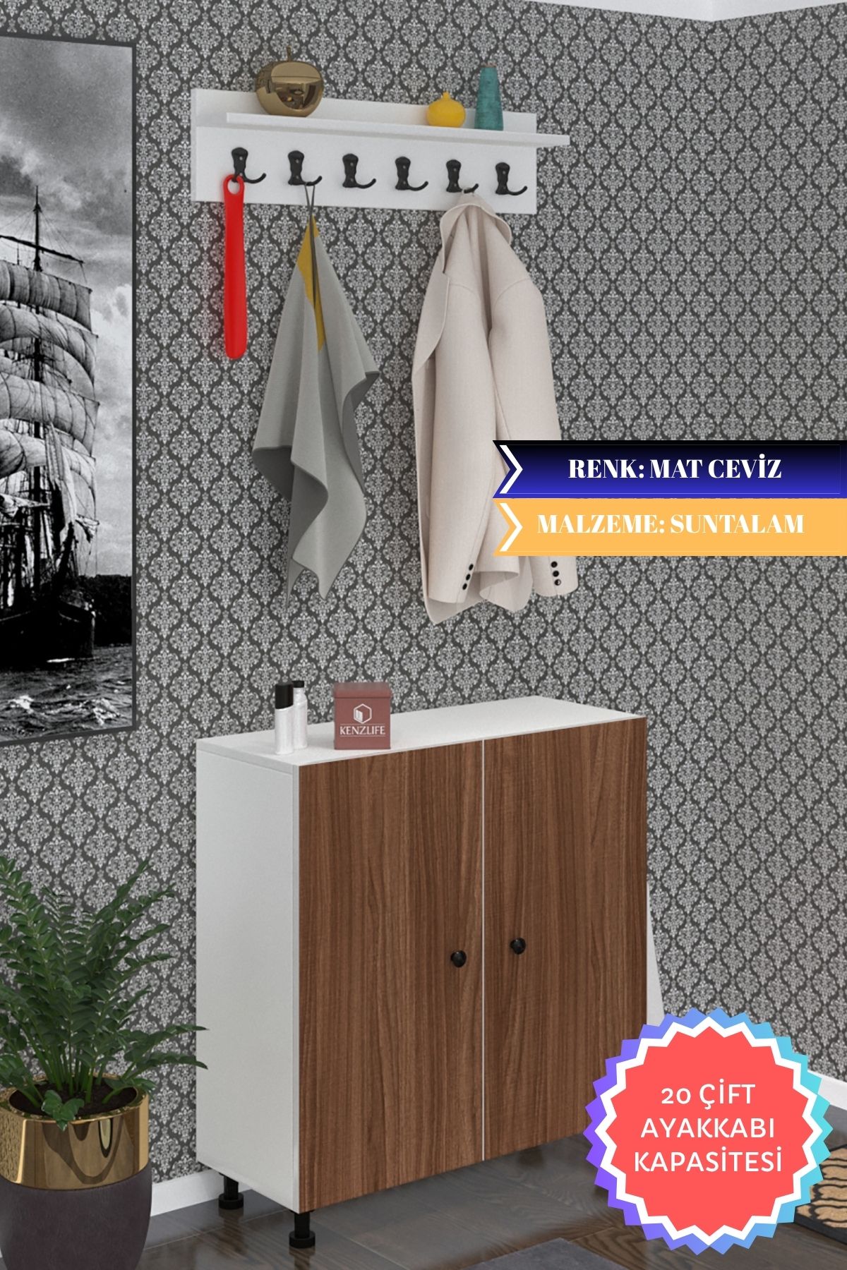 Kenzlife portmanto ayakkabılık ve askılık edik5 cvzbyz 83*080*32 yirmi çift ayakkabı kapasitesi