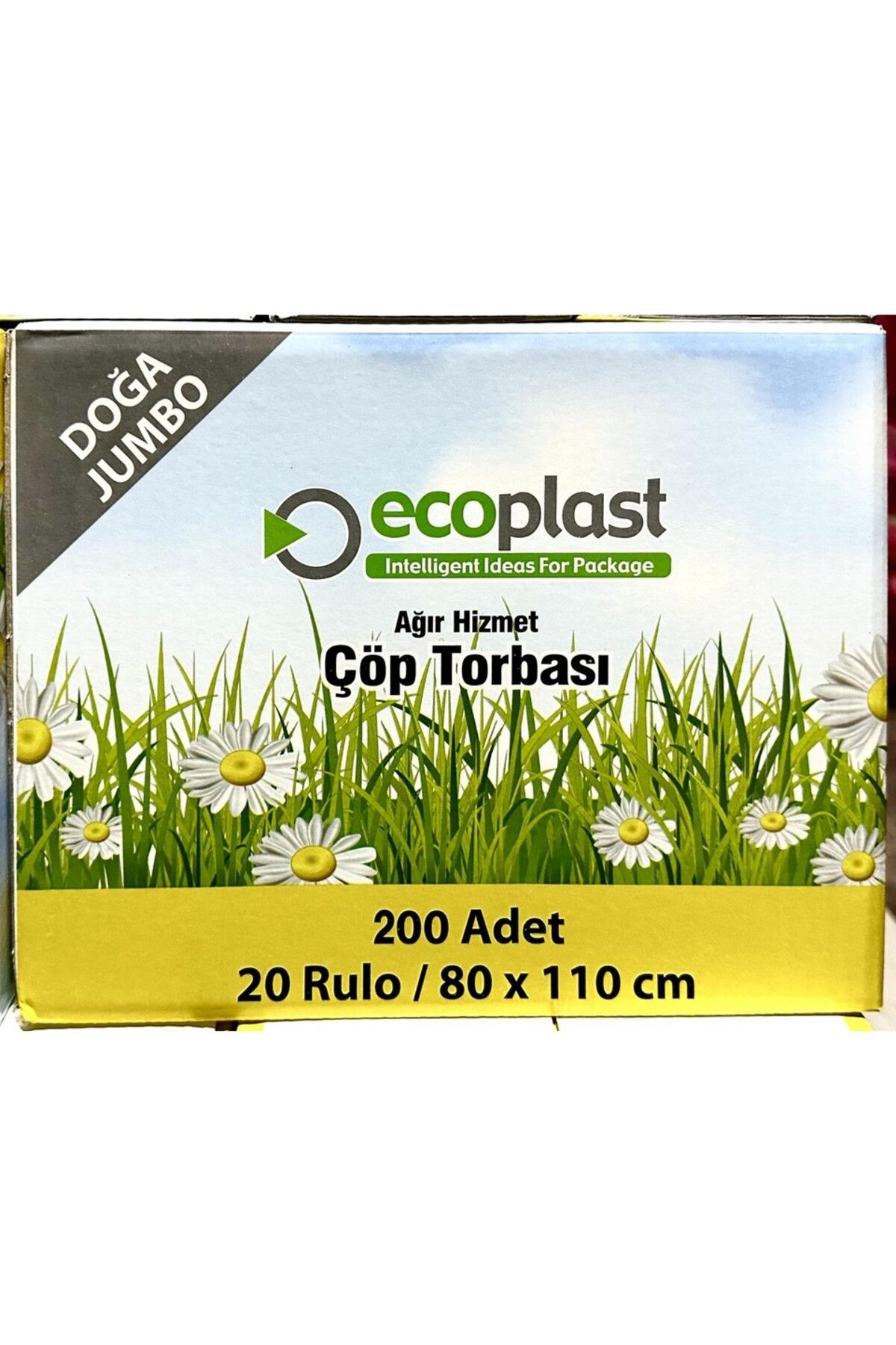 ECOPLAST Doğa Jumbo Boy Çöp Torbası Poşeti -300 Gr. - 90 Litre - 80 x 110 Cm / 10 Adetlik 20 Rulo (200 Adet)