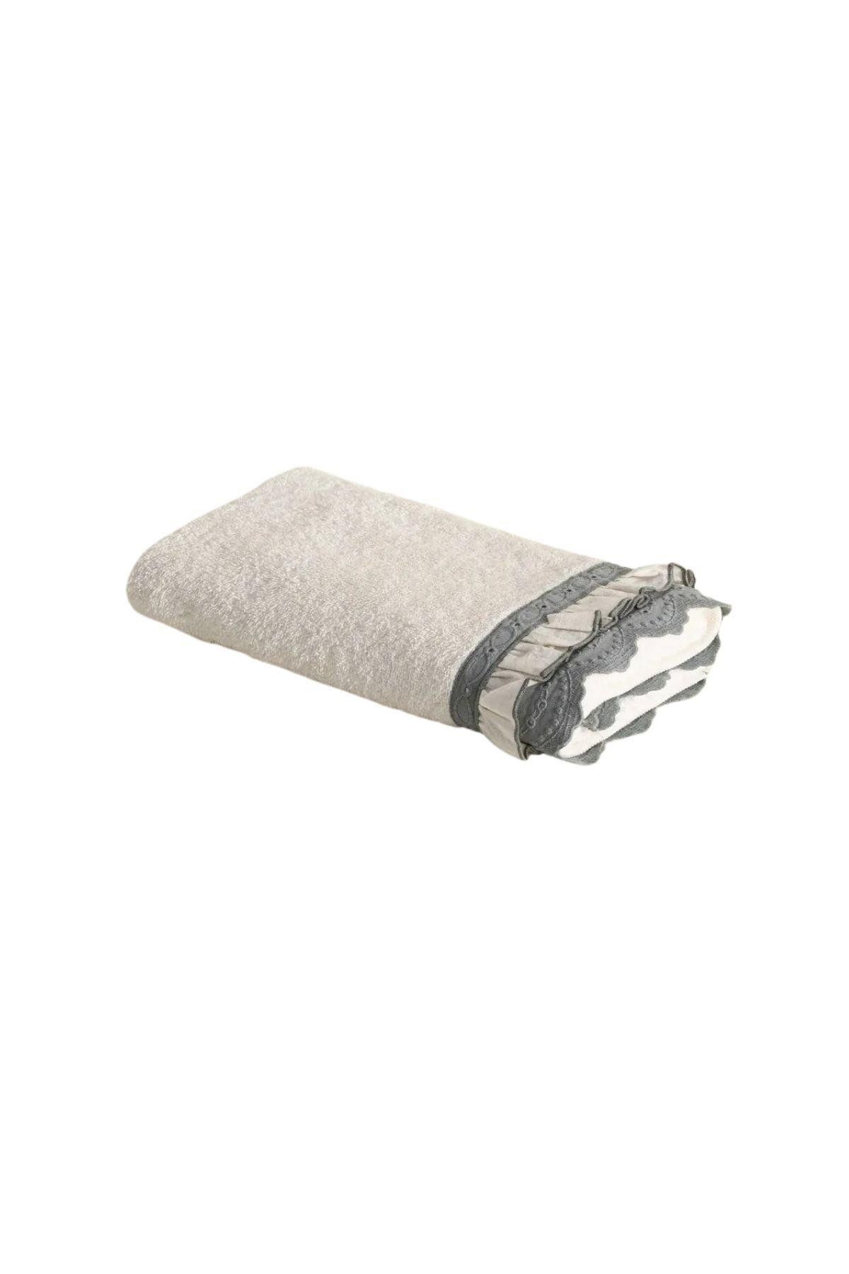 Ecocotton Alessa El Yüz Havlusu %100 Organik Pamuklu Dantelli Gri 50x90 Cm