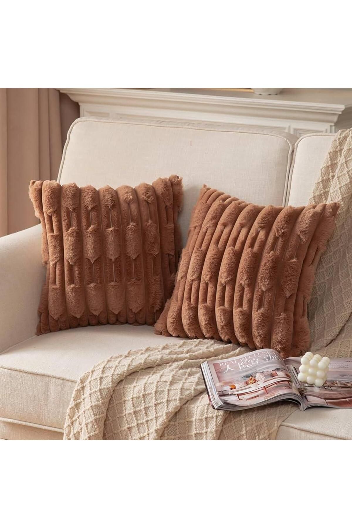 DECORA CASA HOME COLLECTİON Adet Süper Yumuşak Peluş Dekoratif Kırlent Kılıfı 43x43cm Tavşan Tüyü